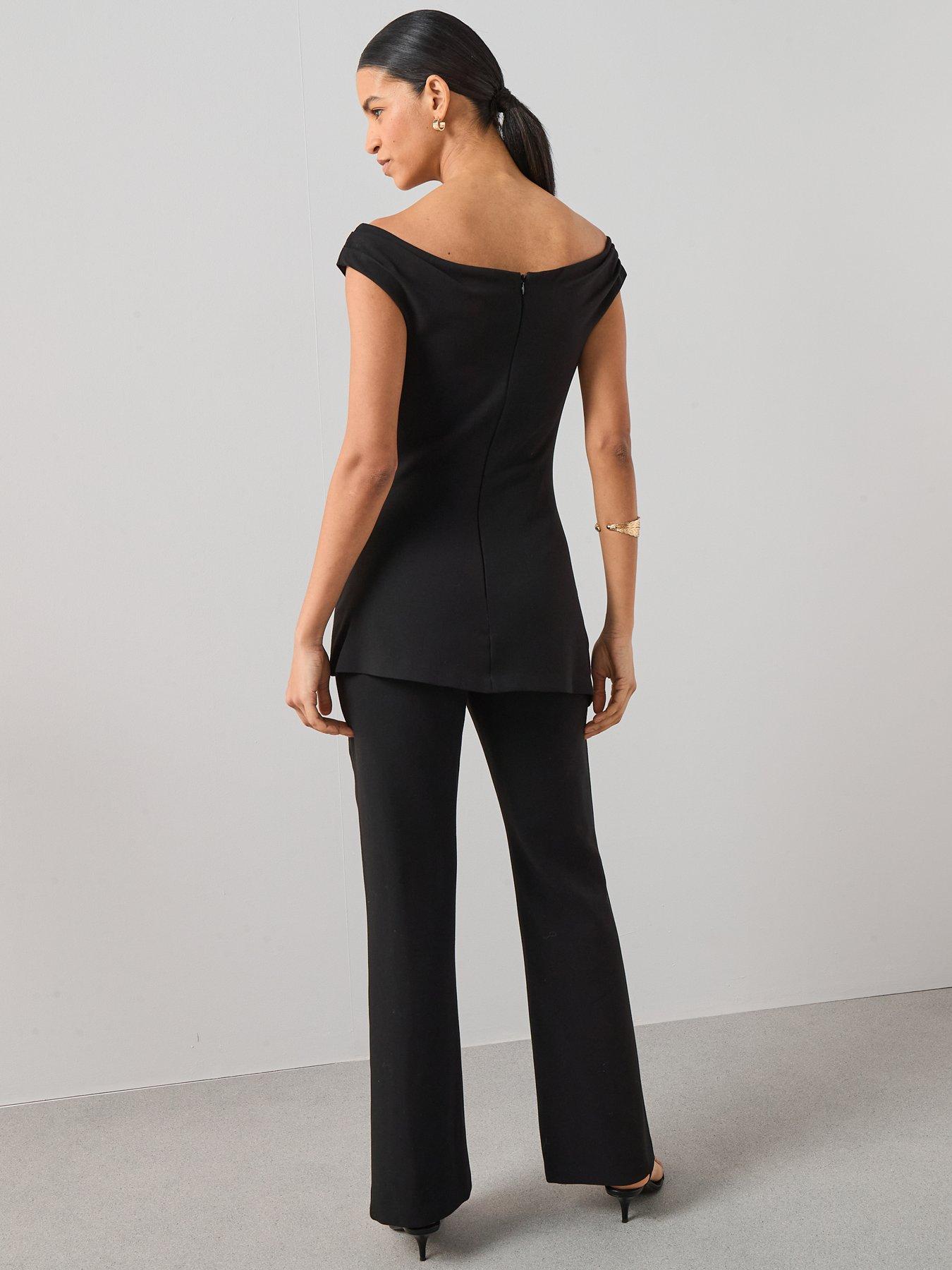 Image 2 of 6 of The Very Collection Ruched Bardot Jumpsuit - Black