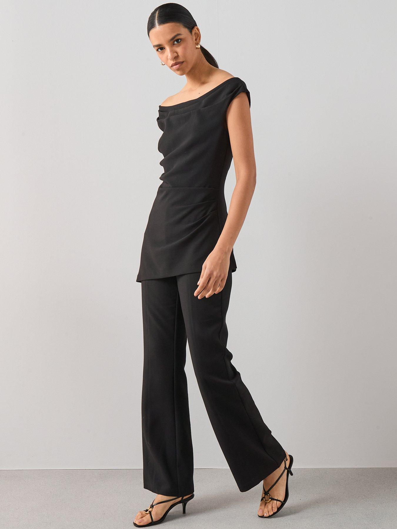 Image 3 of 6 of The Very Collection Ruched Bardot Jumpsuit - Black