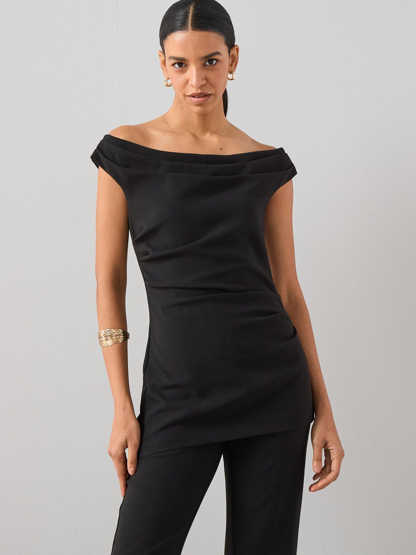 Image 4 of 6 of The Very Collection Ruched Bardot Jumpsuit - Black