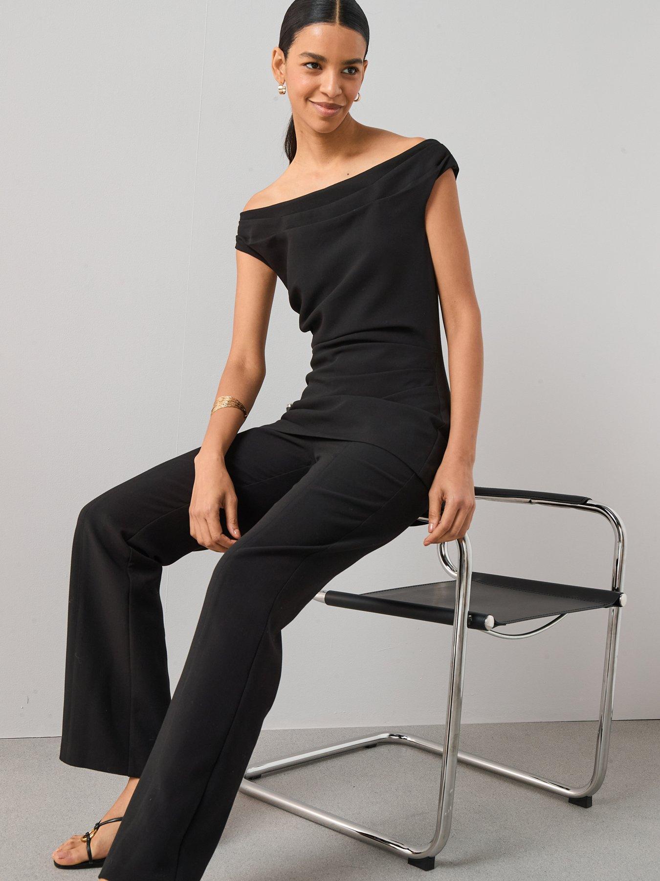 Image 5 of 6 of The Very Collection Ruched Bardot Jumpsuit - Black
