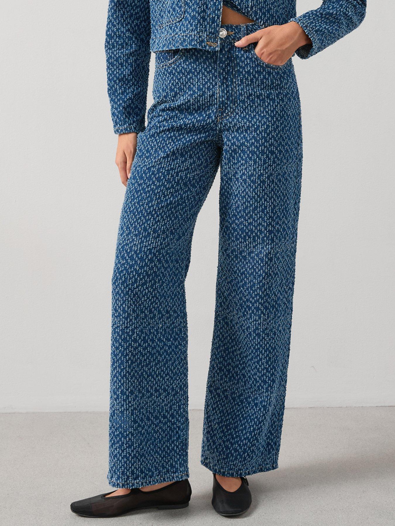 undefined Denim Boucle Wide Leg Jeans - Mid Wash