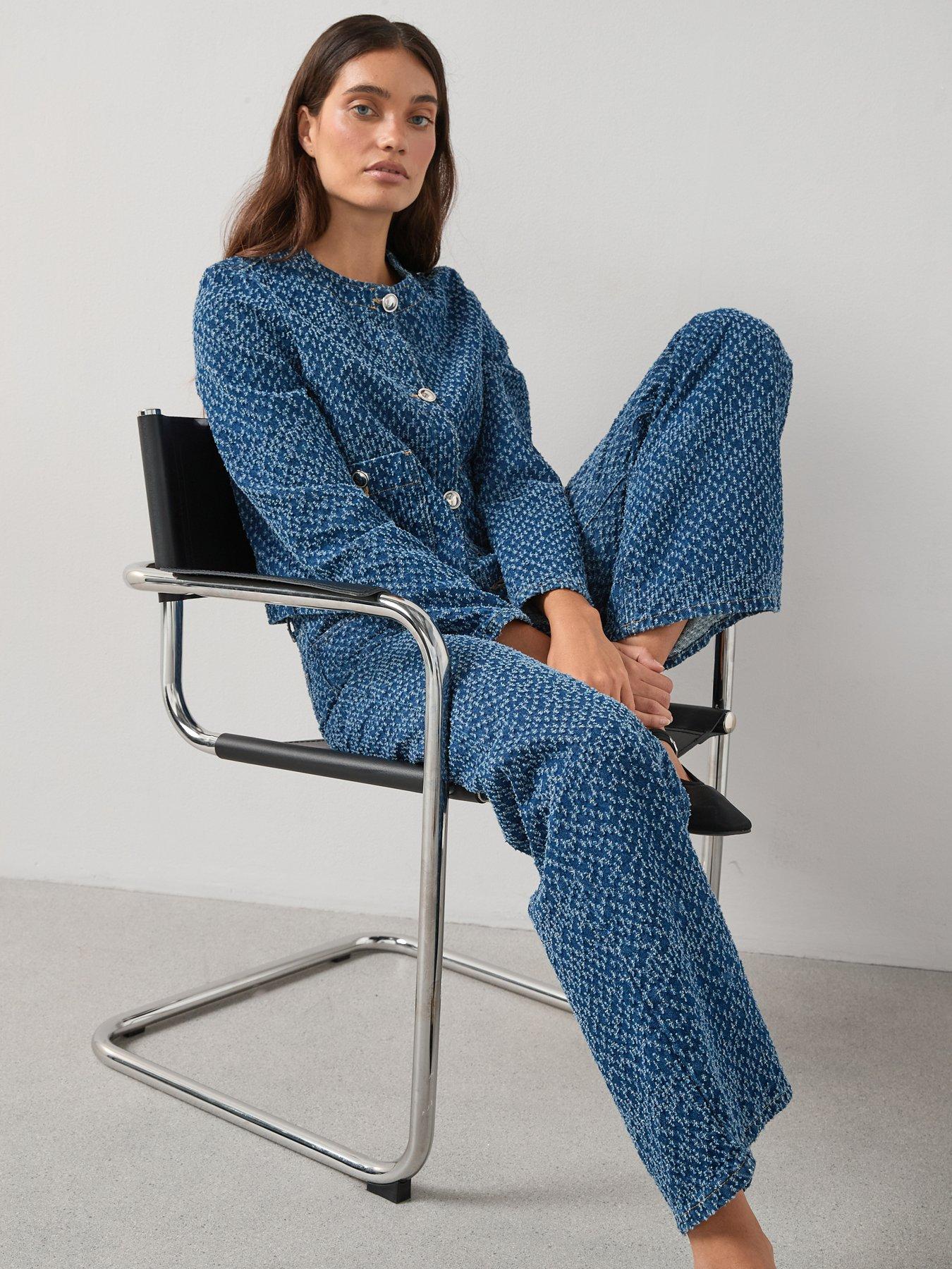 Image 1 of 6 of The Very Collection Denim Boucle Wide Leg Jeans - Mid Wash