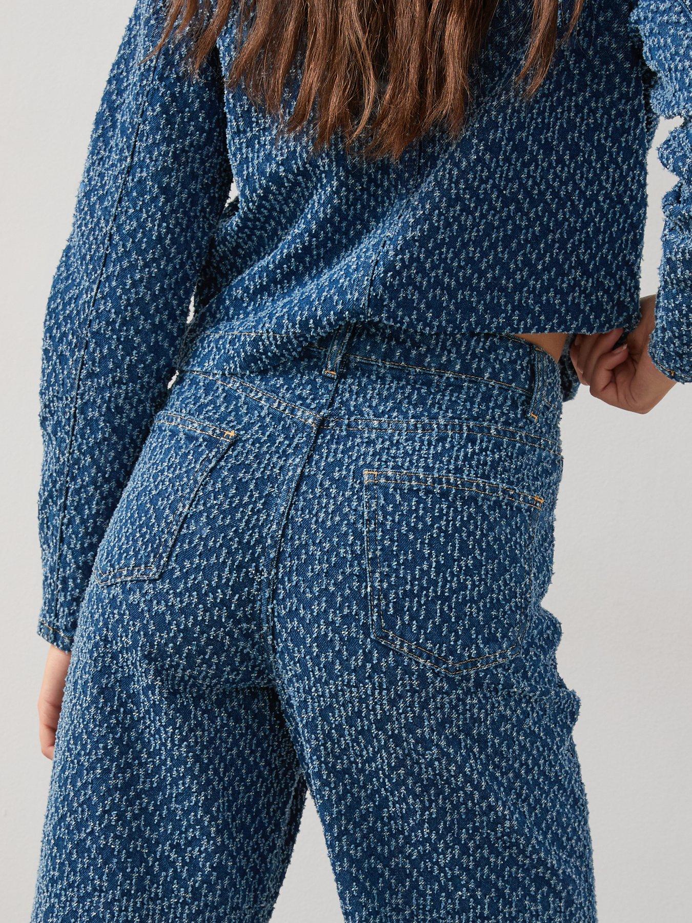 Image 6 of 6 of The Very Collection Denim Boucle Wide Leg Jeans - Mid Wash