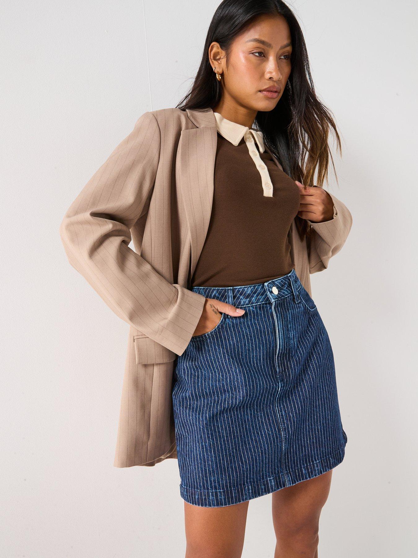  image of the-very-collection-denim-stripe-mini-skirt-dark-wash
