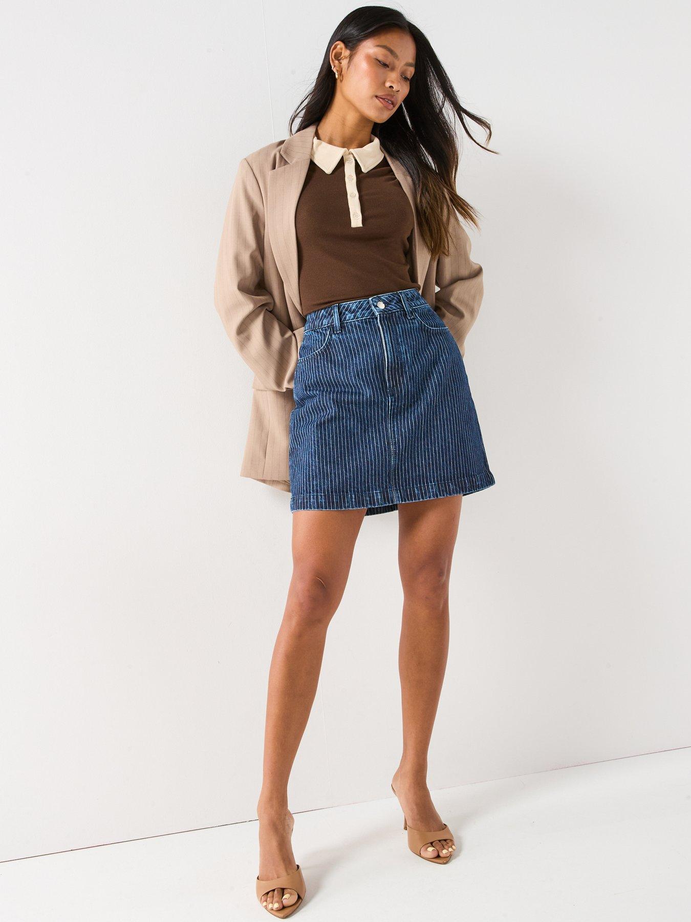  image of the-very-collection-denim-stripe-mini-skirt-dark-wash