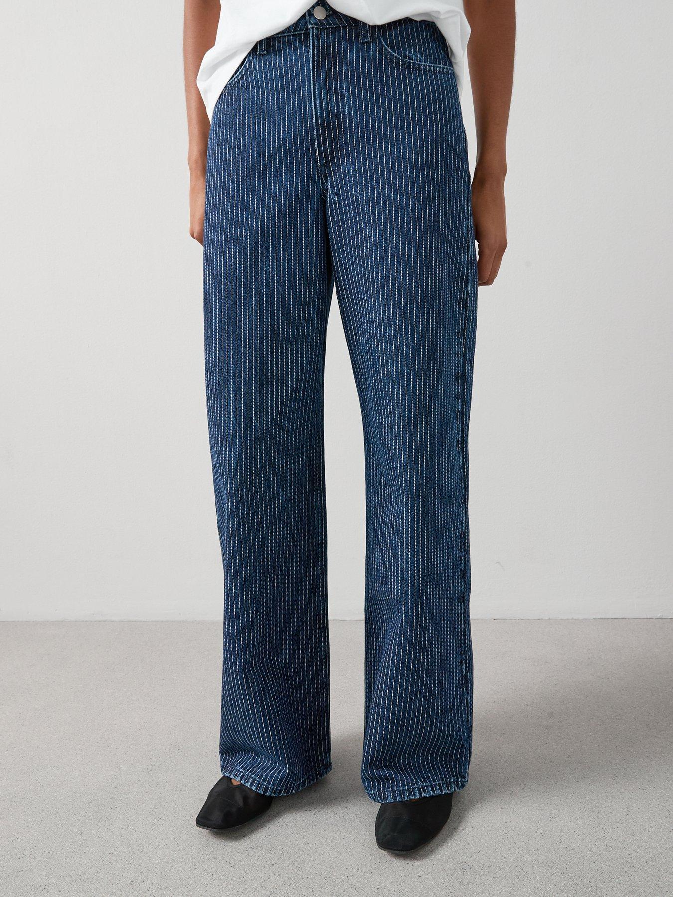 undefined Denim Stripe Wide Leg Jeans - Dark Wash