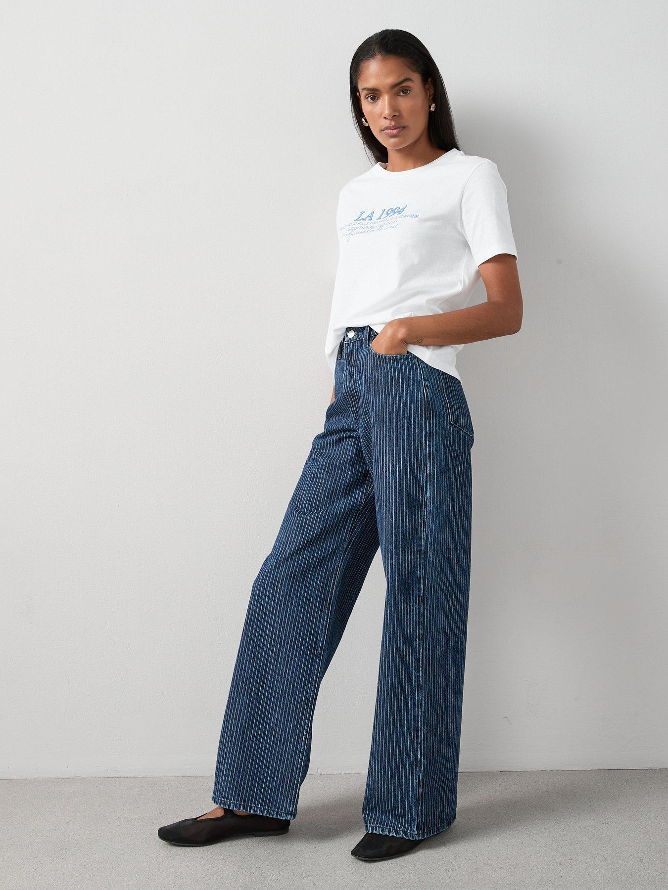 undefined Denim Stripe Wide Leg Jeans - Dark Wash