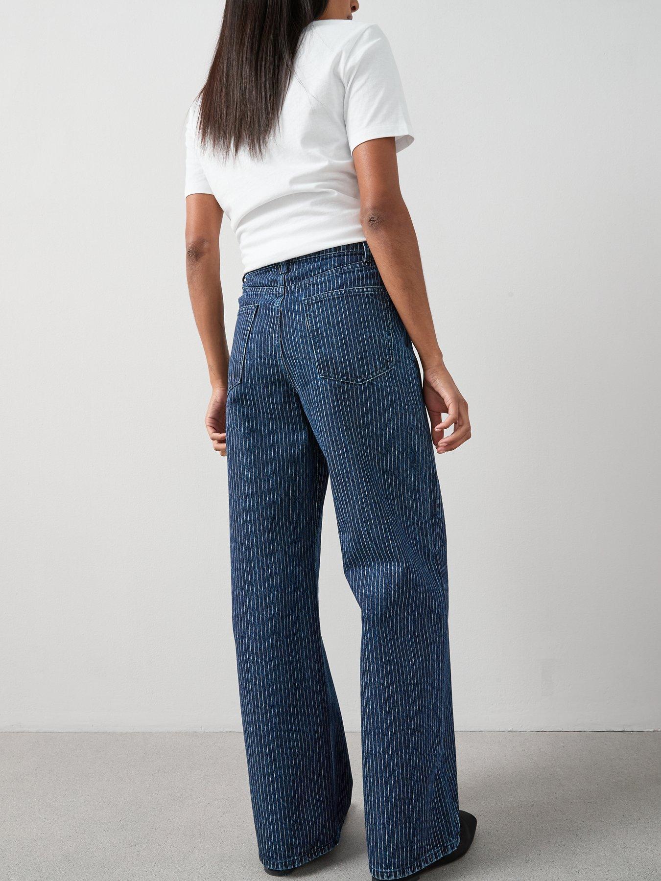 Image 2 of 7 of The Very Collection Denim Stripe Wide Leg Jeans - Dark Wash