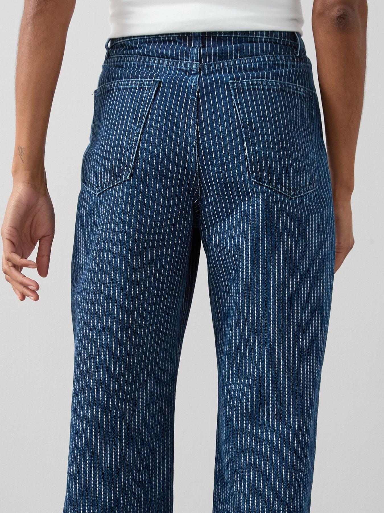 Image 5 of 7 of The Very Collection Denim Stripe Wide Leg Jeans - Dark Wash