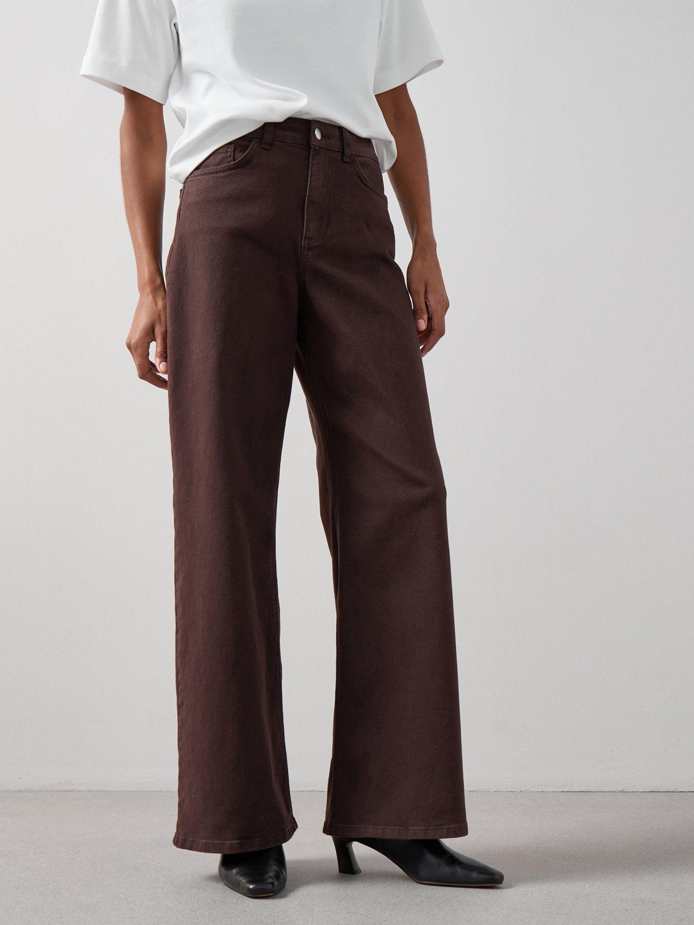 undefined High Waist Wide Leg Jeans - Brown
