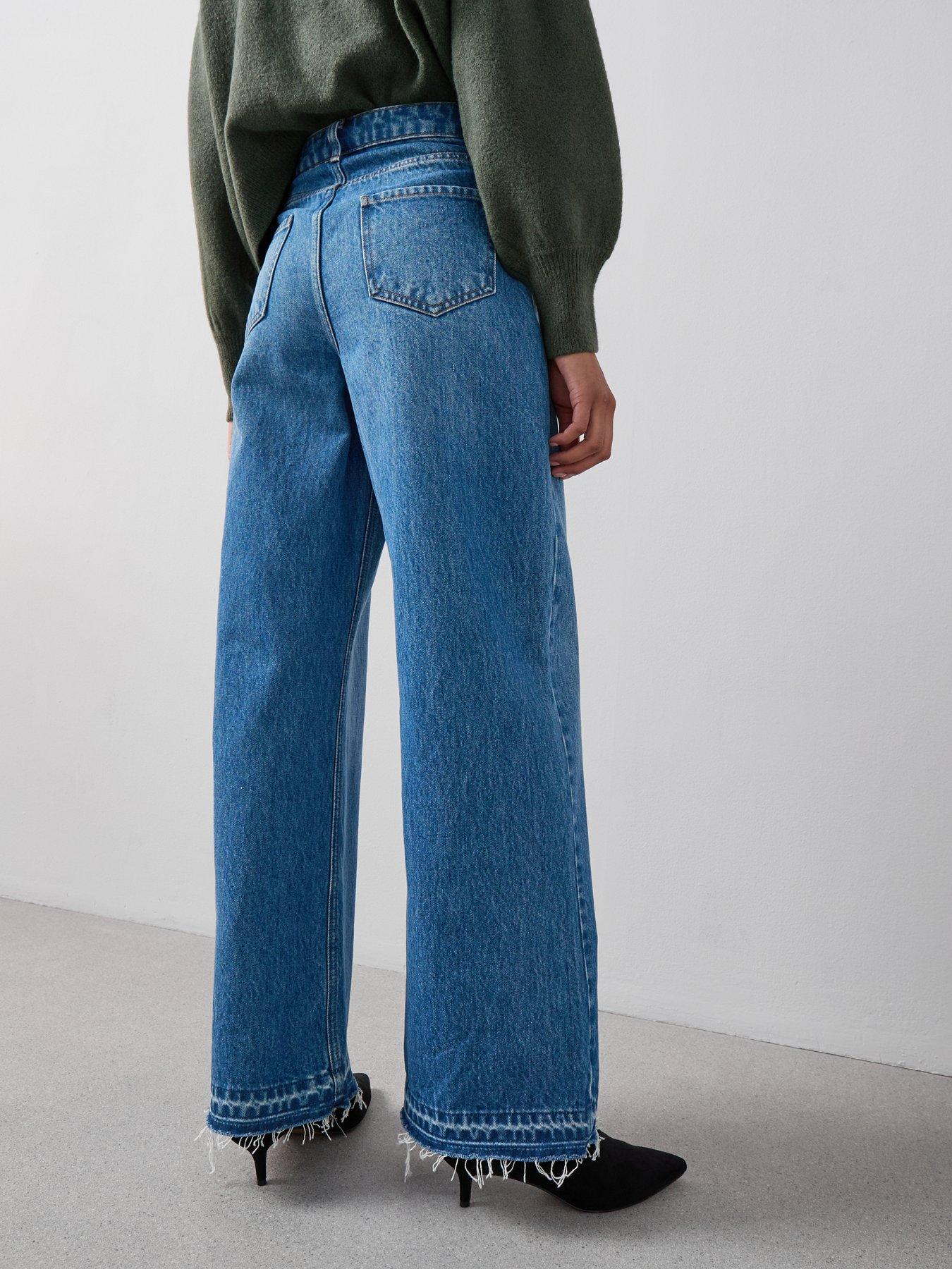 Image 2 of 6 of The Very Collection Wide Leg Jeans With Hem Detail - Mid Wash