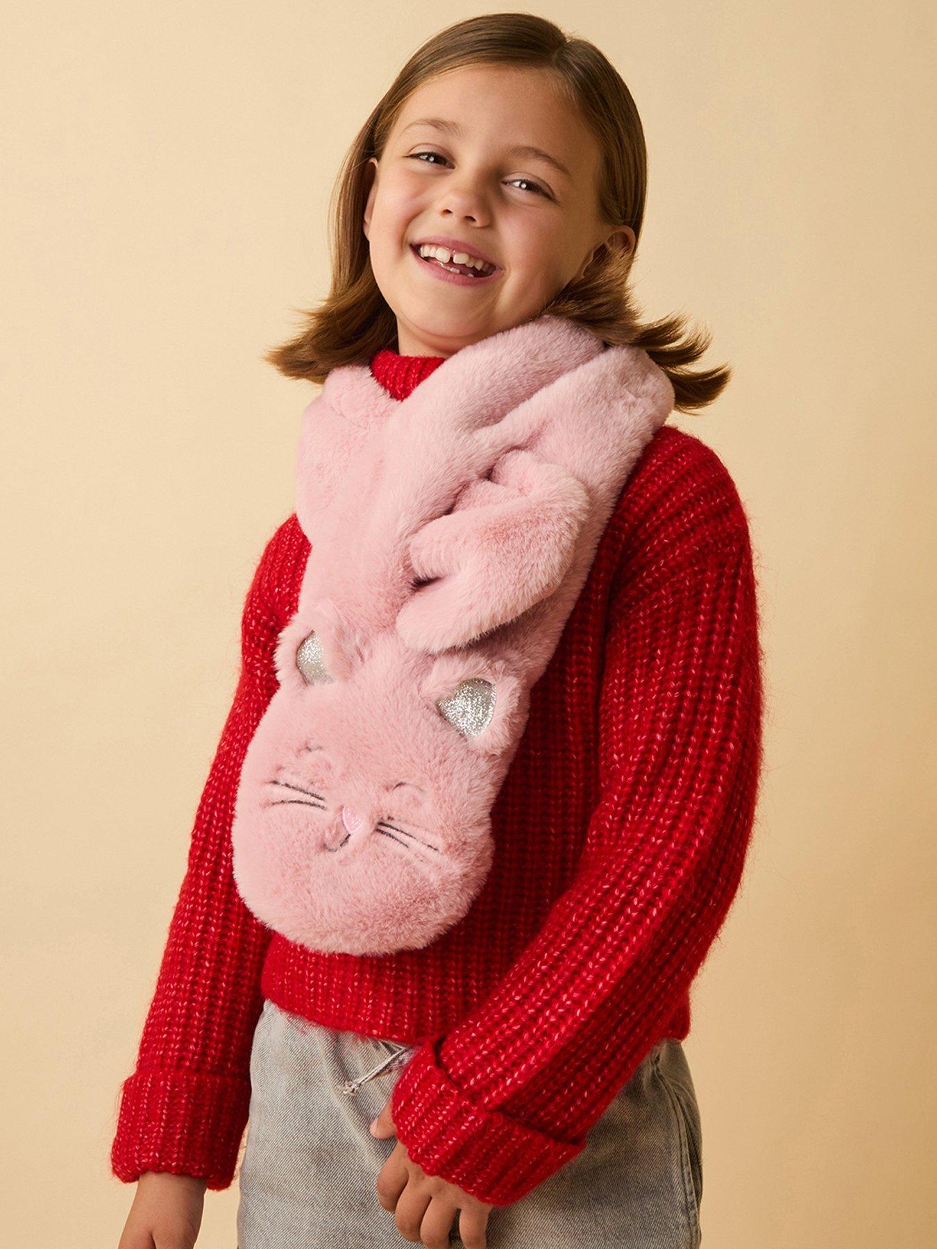 Accessorize Girls Fluffy Cat Scarf - Pink