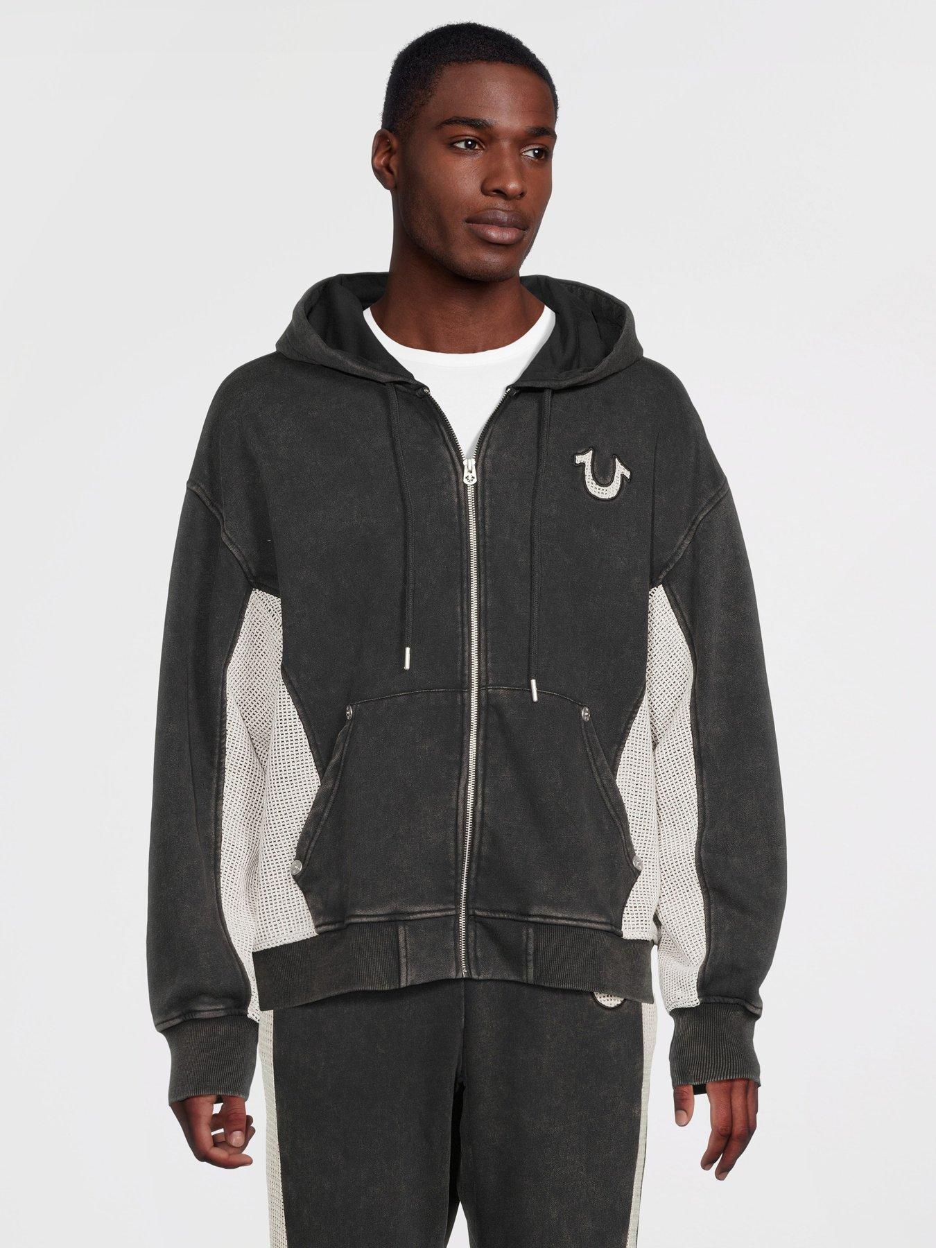 undefined True Religion Mesh Inset Clinched Zip Up Hoodie - Black