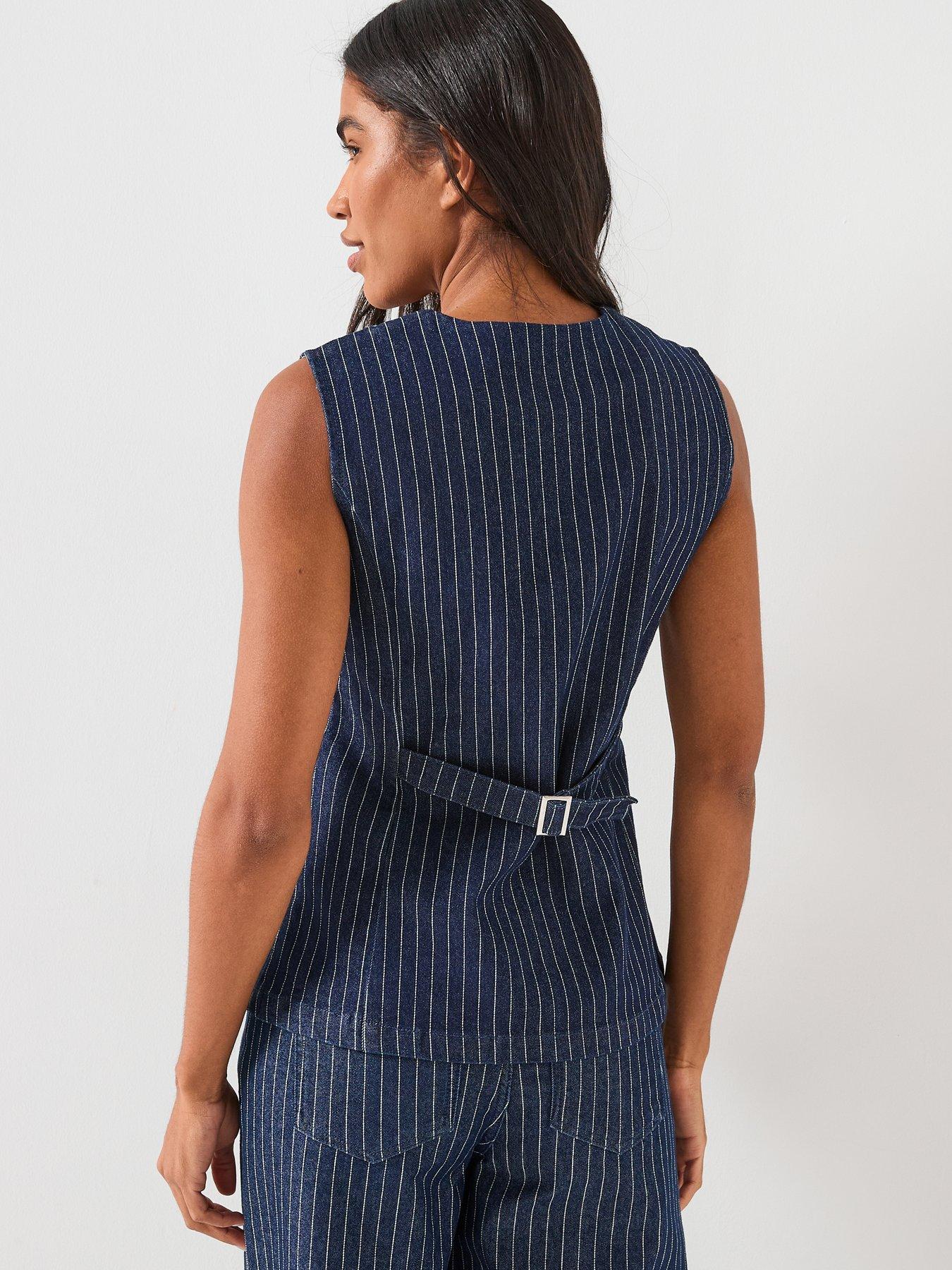  image of pieces-long-striped-denim-vest-blue