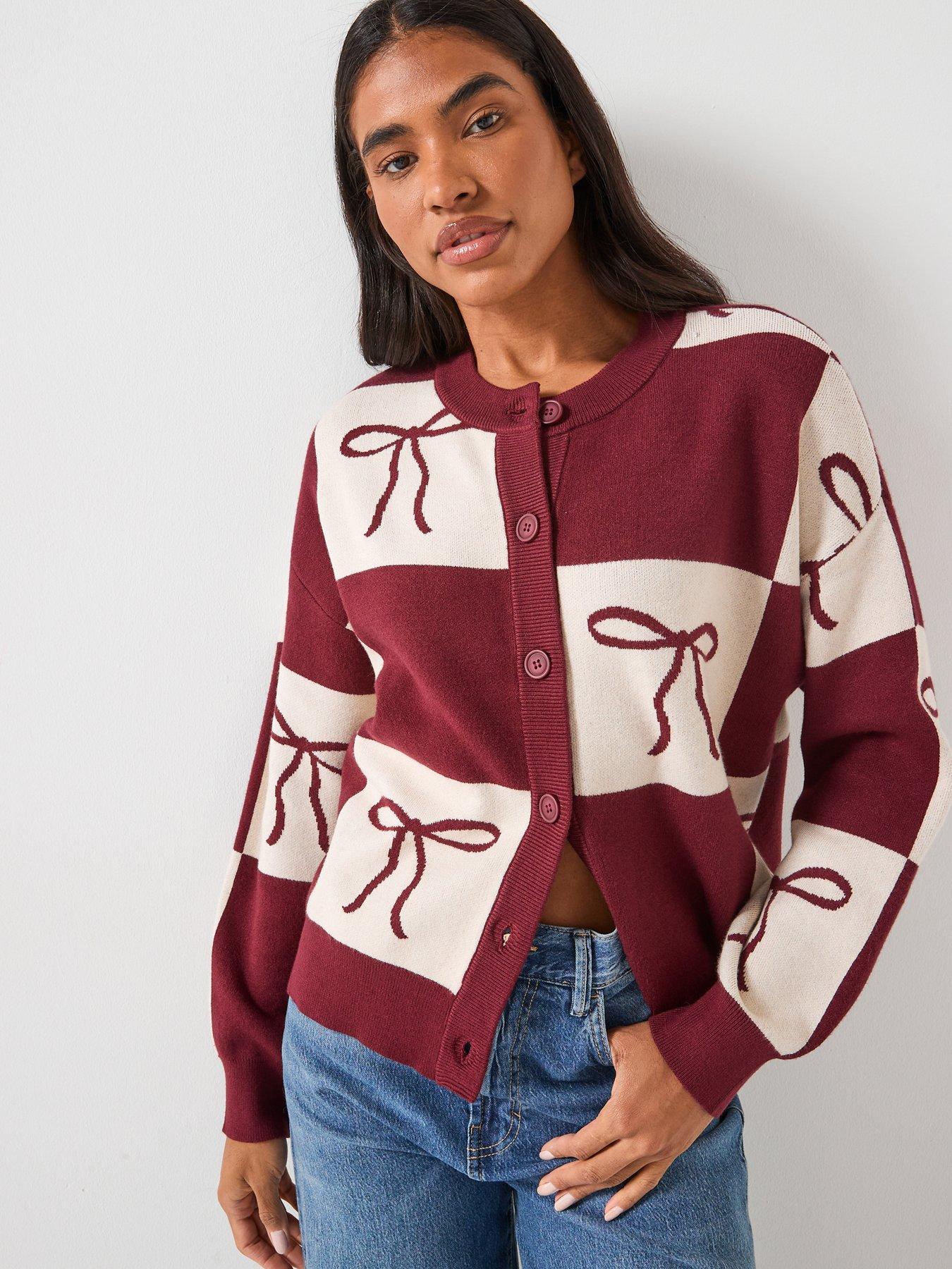 front image of pieces-pcjette-christmas-bow-long-sleeve-cardigan-multi