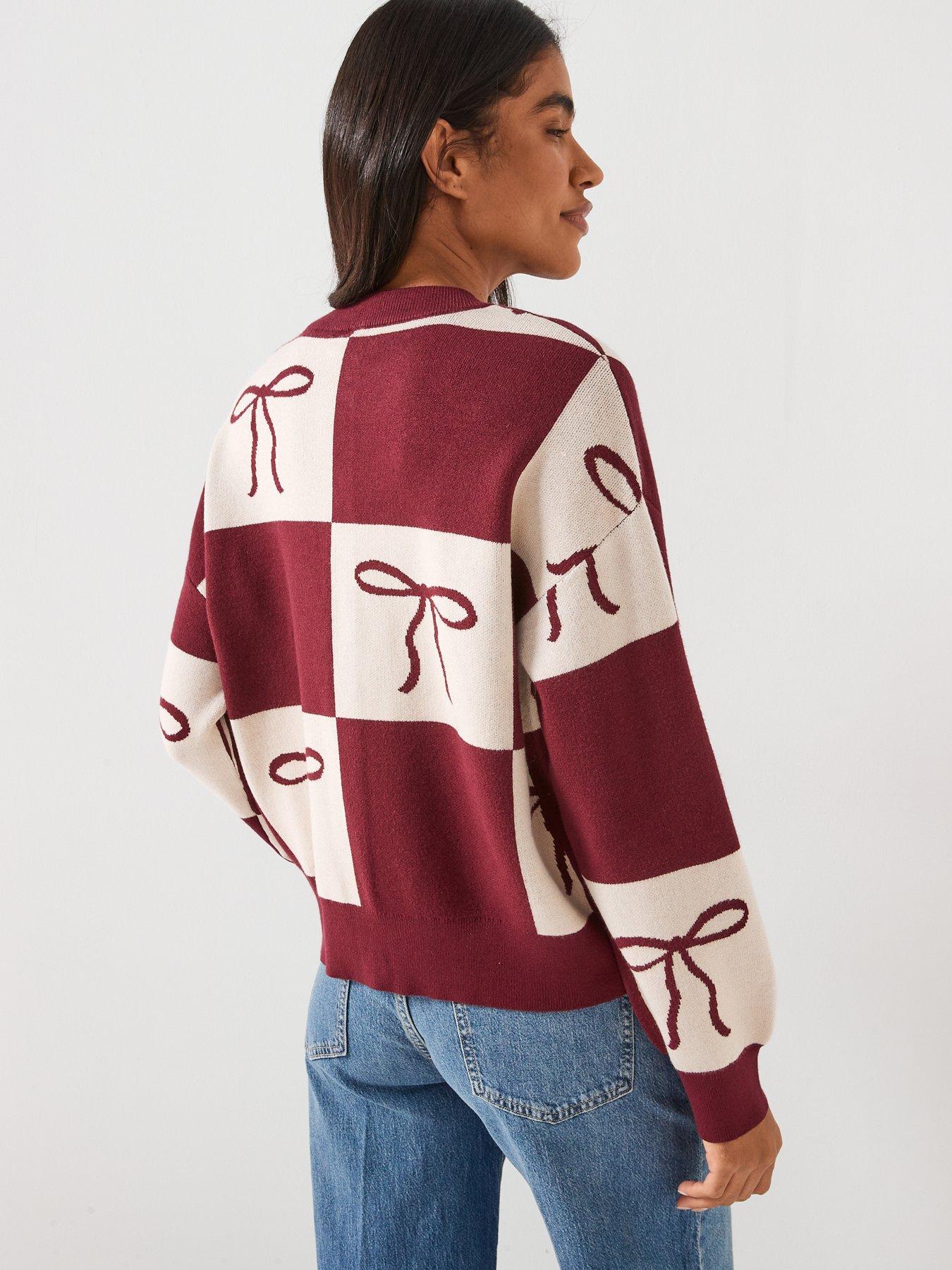  image of pieces-pcjette-christmas-bow-long-sleeve-cardigan-multi