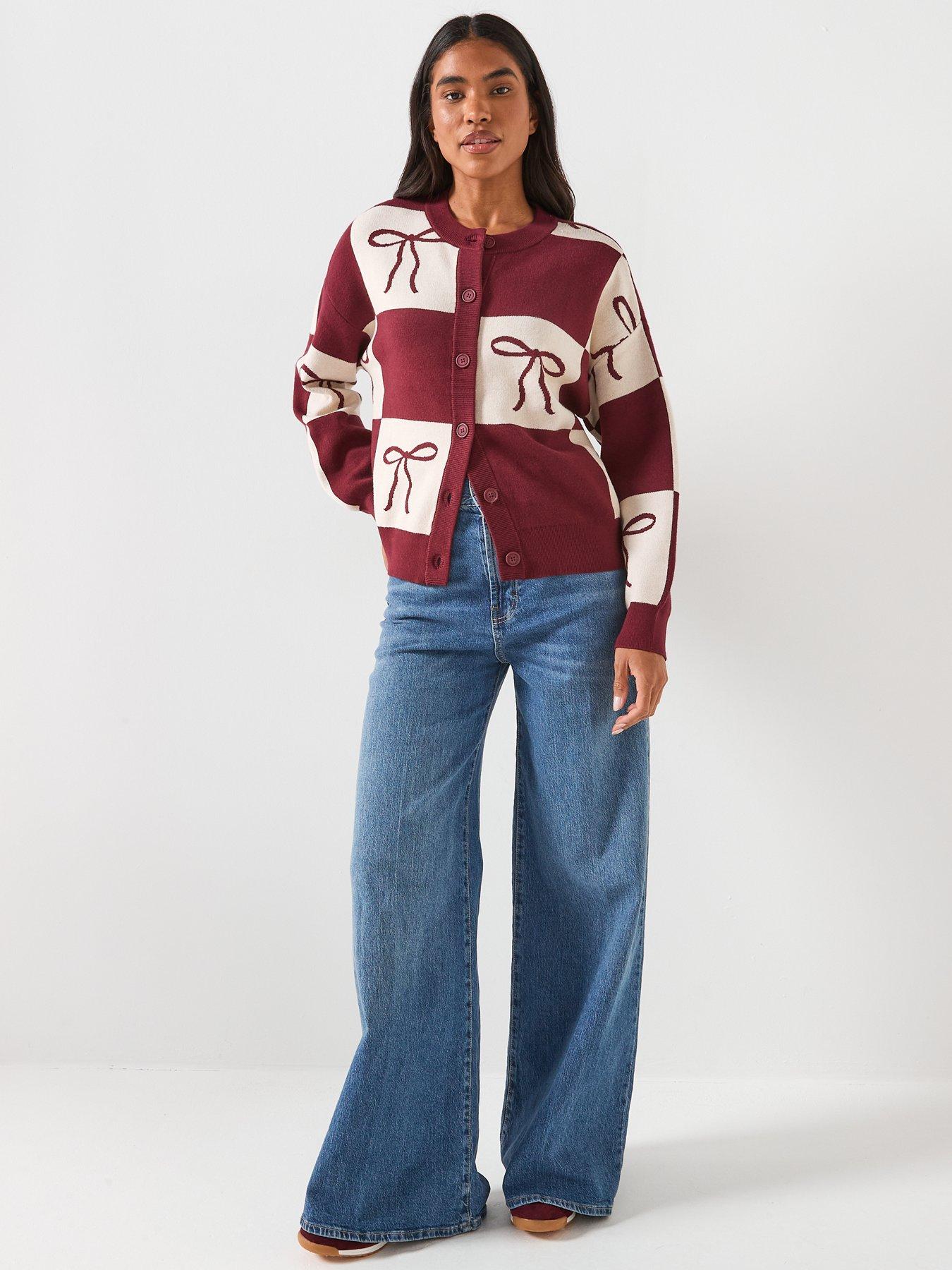  image of pieces-pcjette-christmas-bow-long-sleeve-cardigan-multi