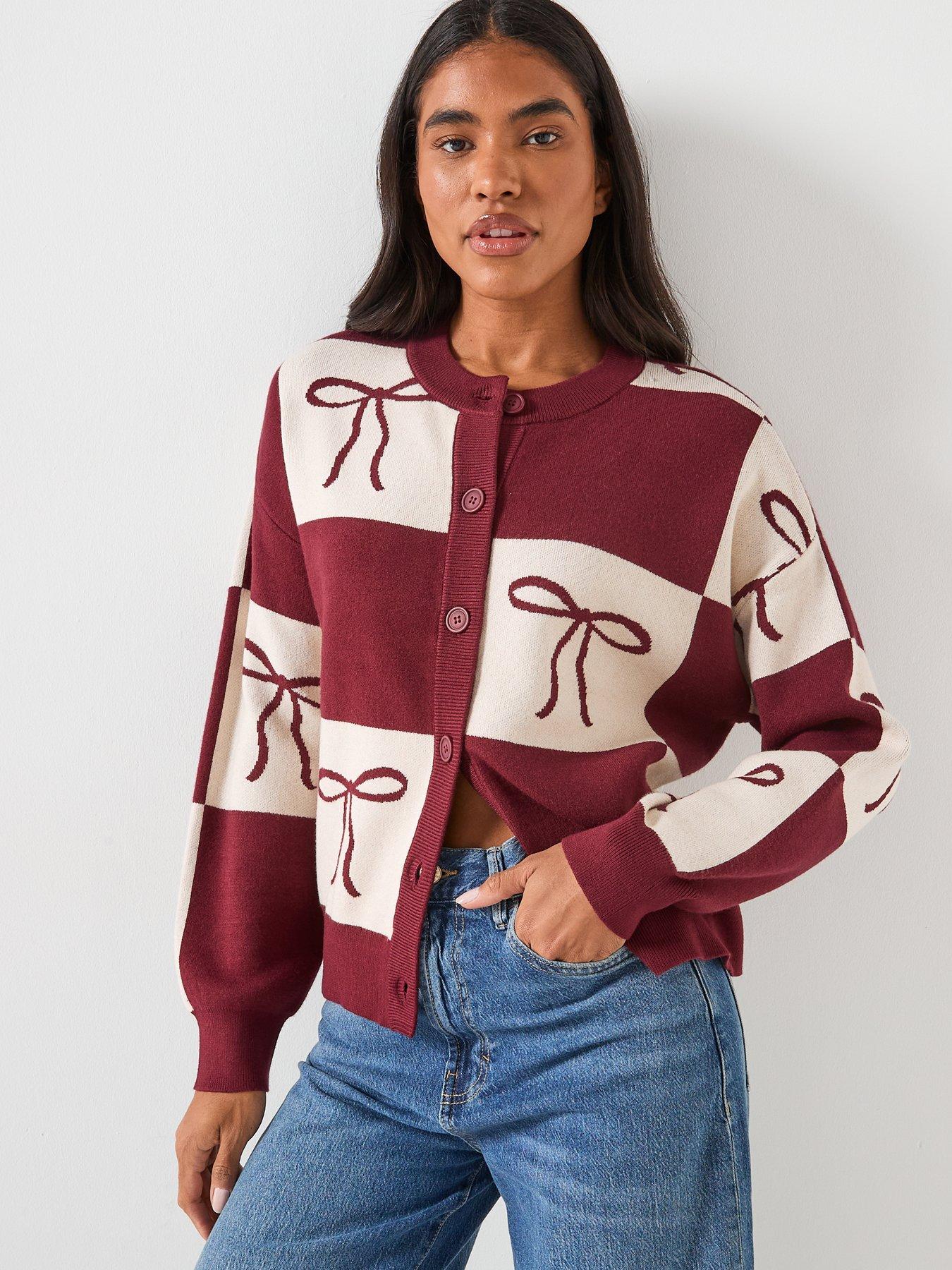  image of pieces-pcjette-christmas-bow-long-sleeve-cardigan-multi