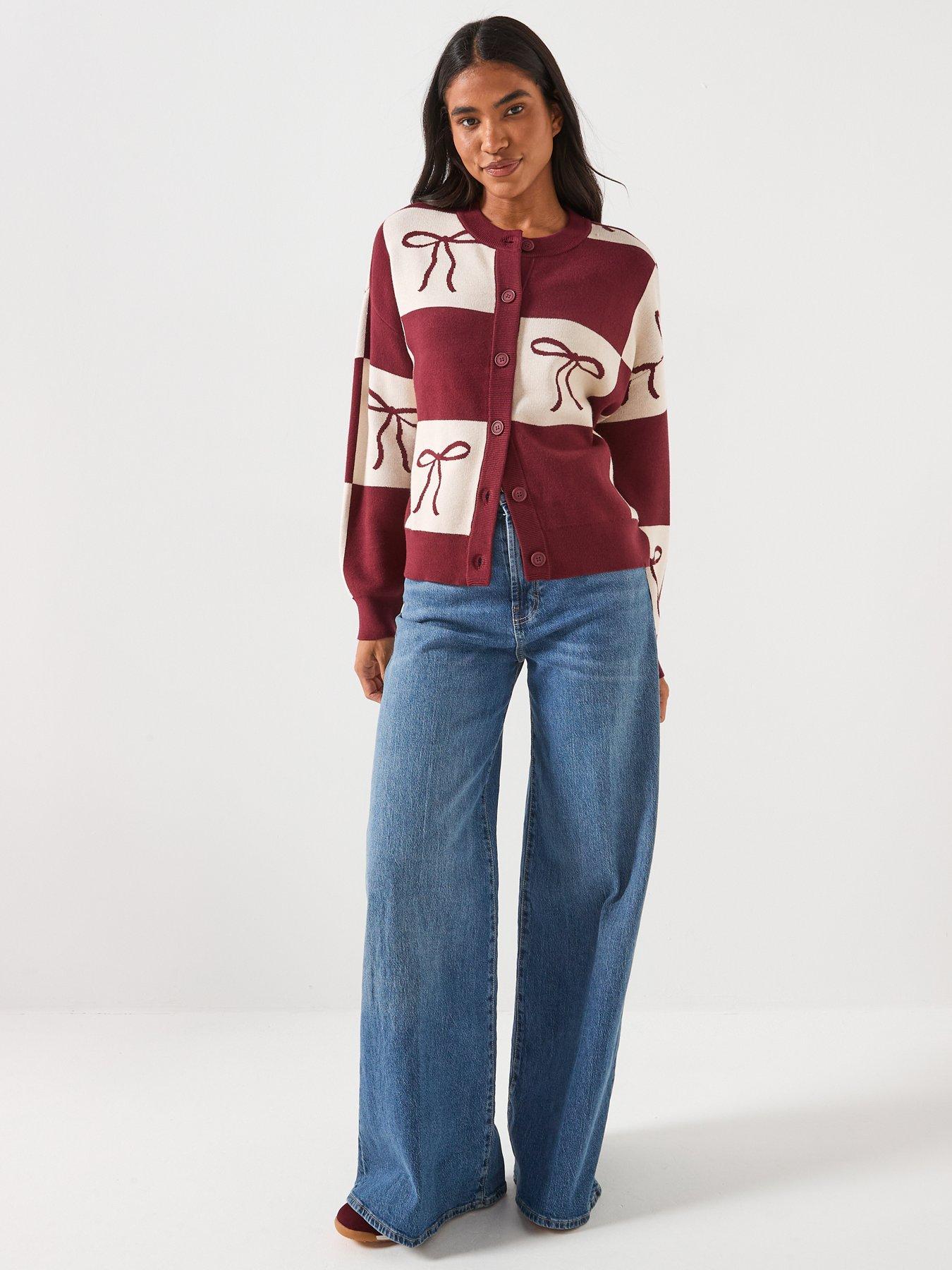  image of pieces-pcjette-christmas-bow-long-sleeve-cardigan-multi