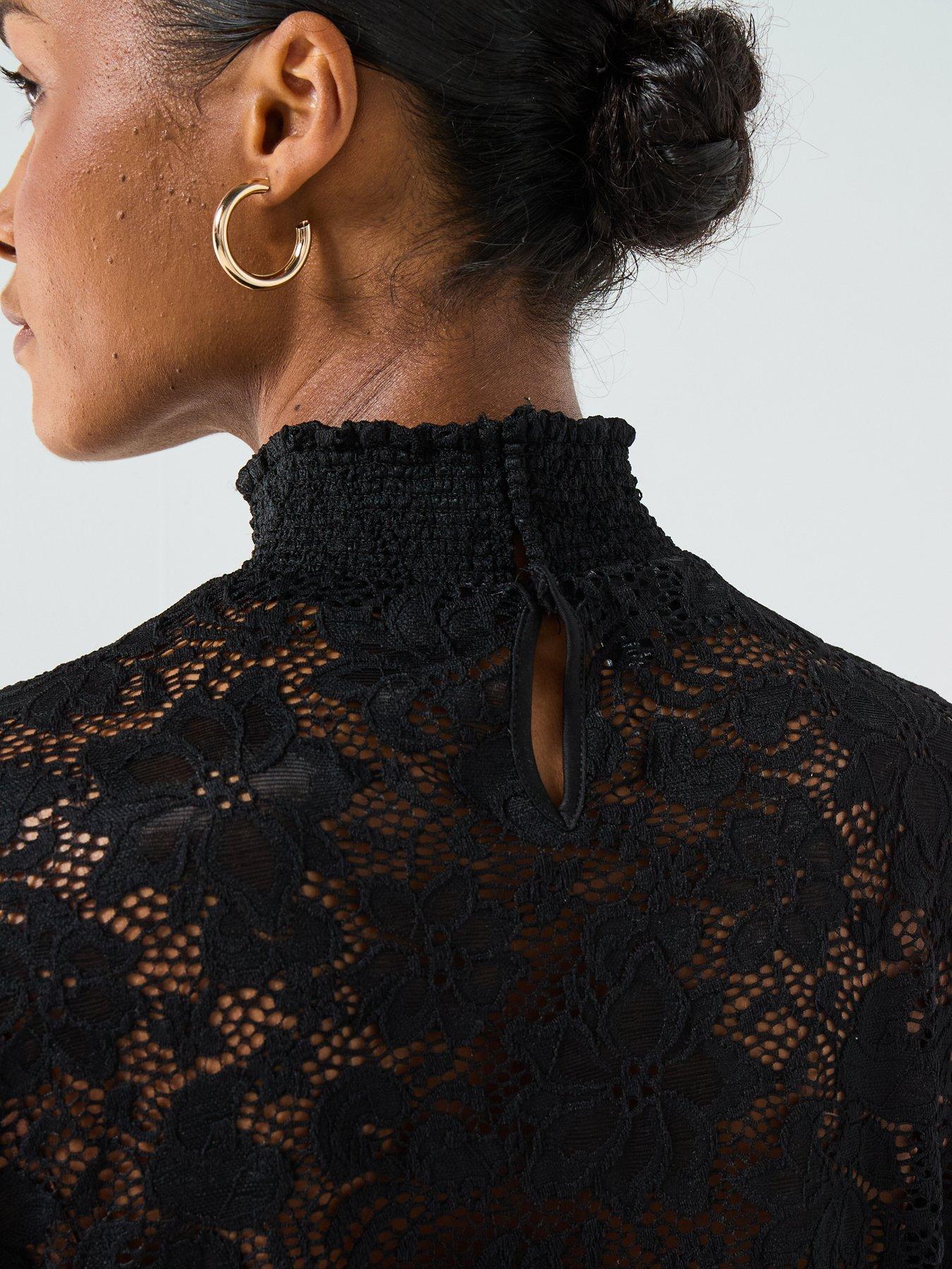  image of pieces-long-sleeve-lace-top-black