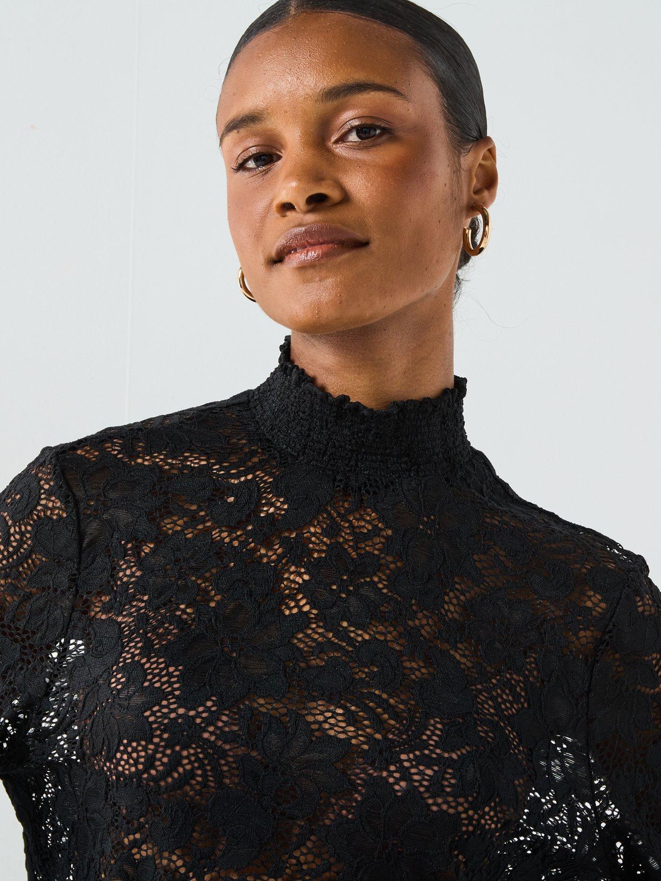  image of pieces-long-sleeve-lace-top-black
