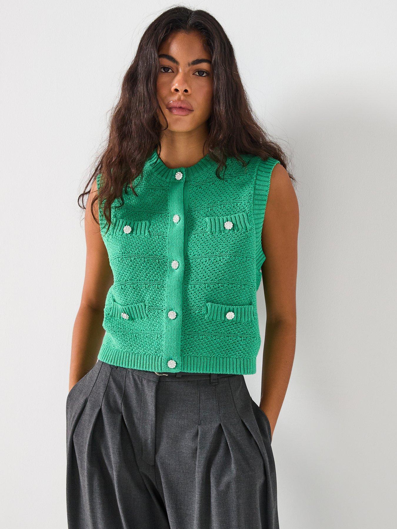 PIECES O-Neck Knit Vest - Green