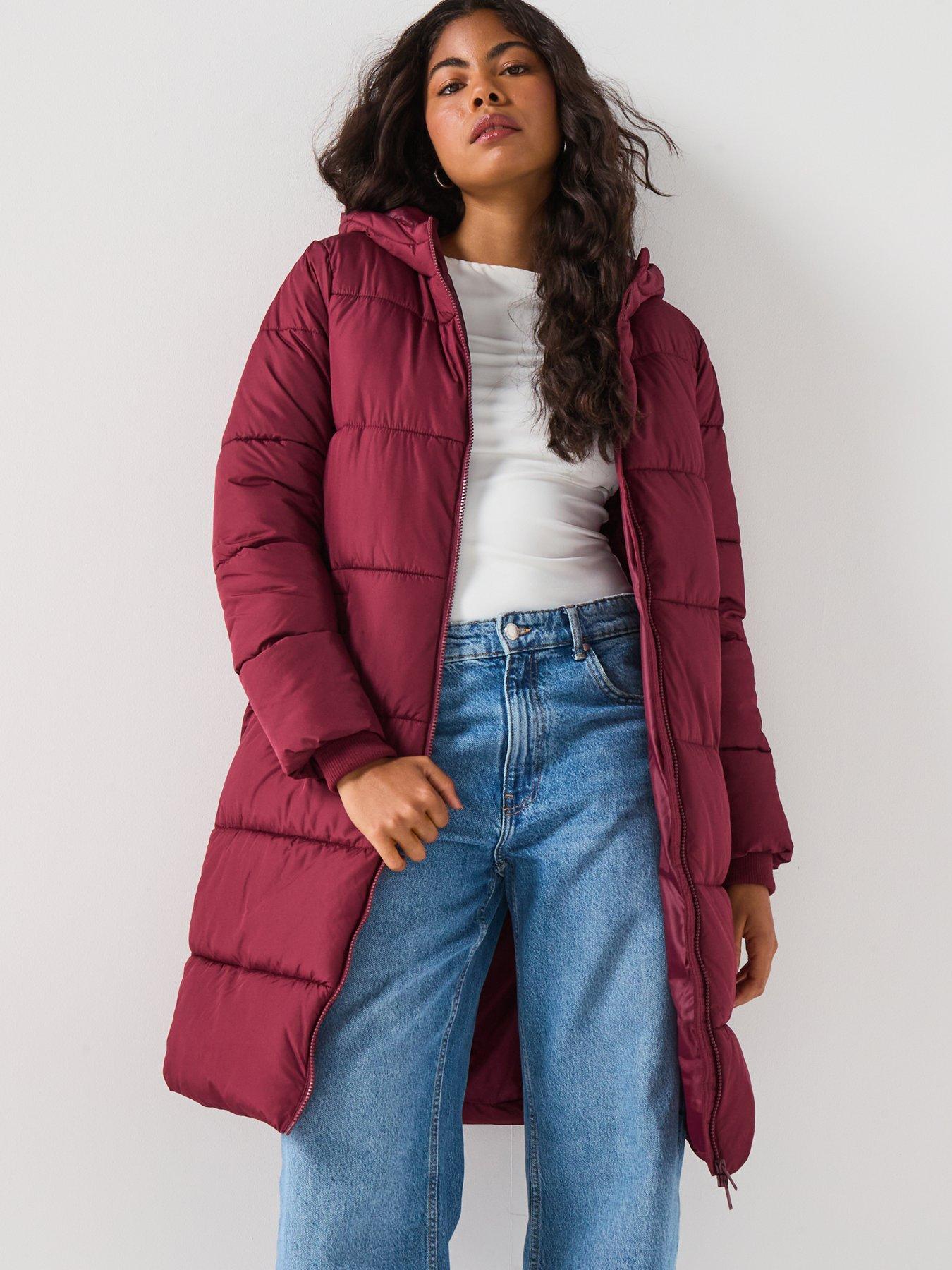 image of pieces-long-puffer-jacket-red