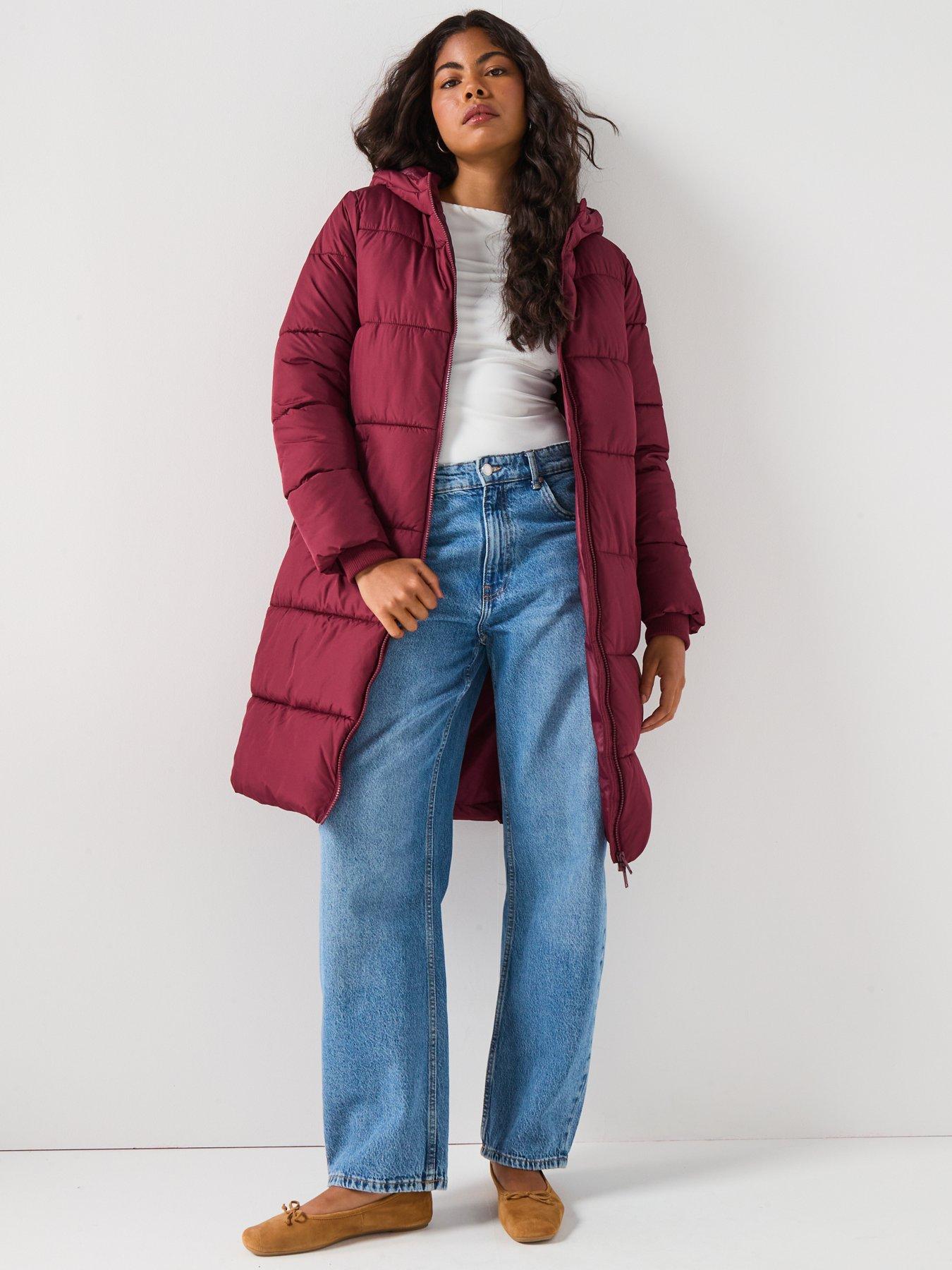 image of pieces-long-puffer-jacket-red