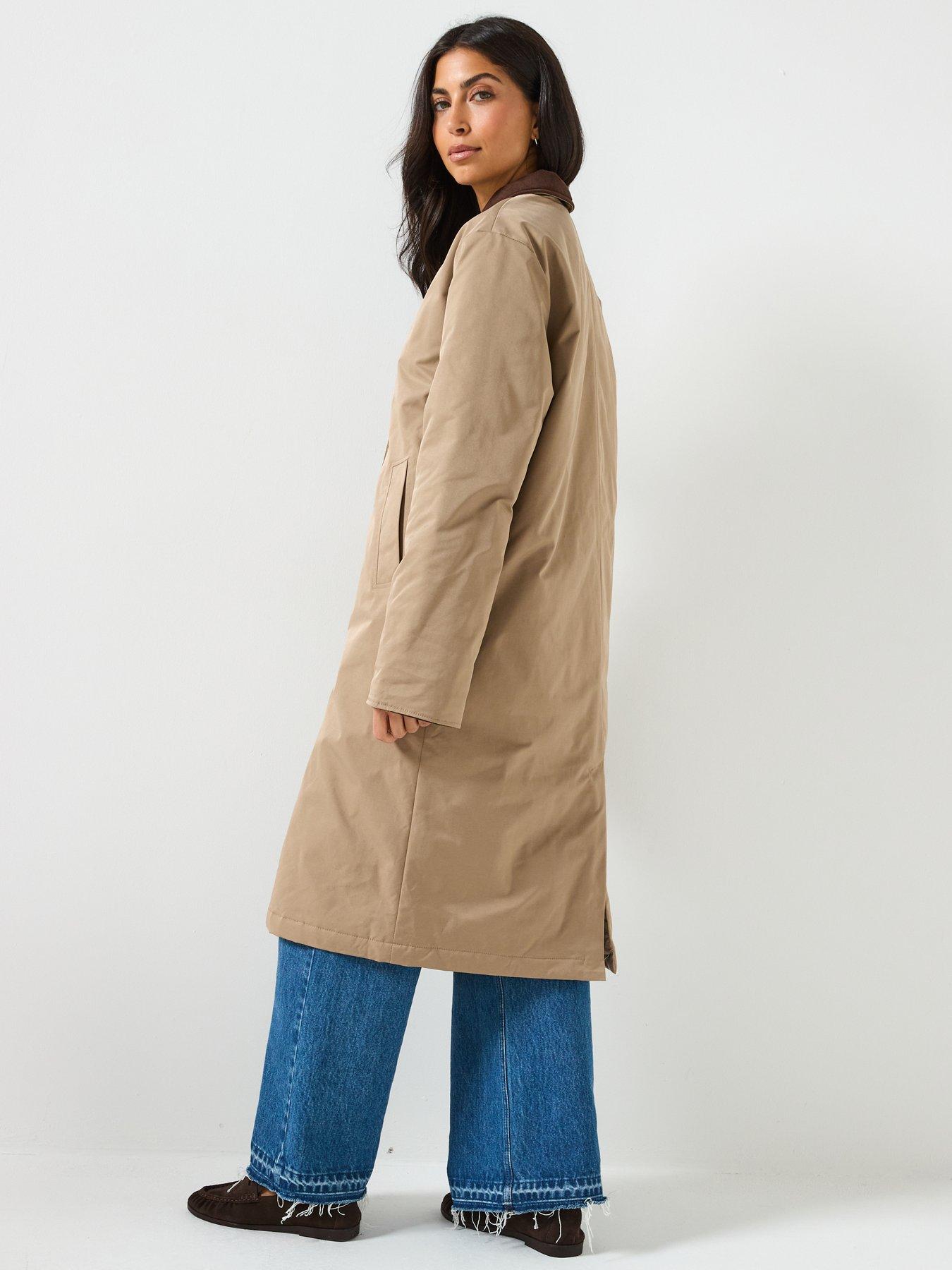 stillFront image of pieces-long-corduroy-jacket-brown