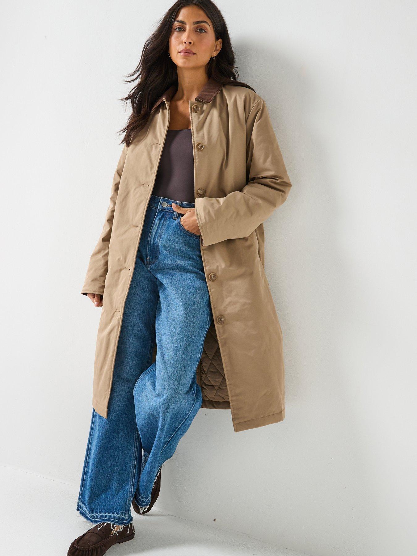  image of pieces-long-corduroy-jacket-brown