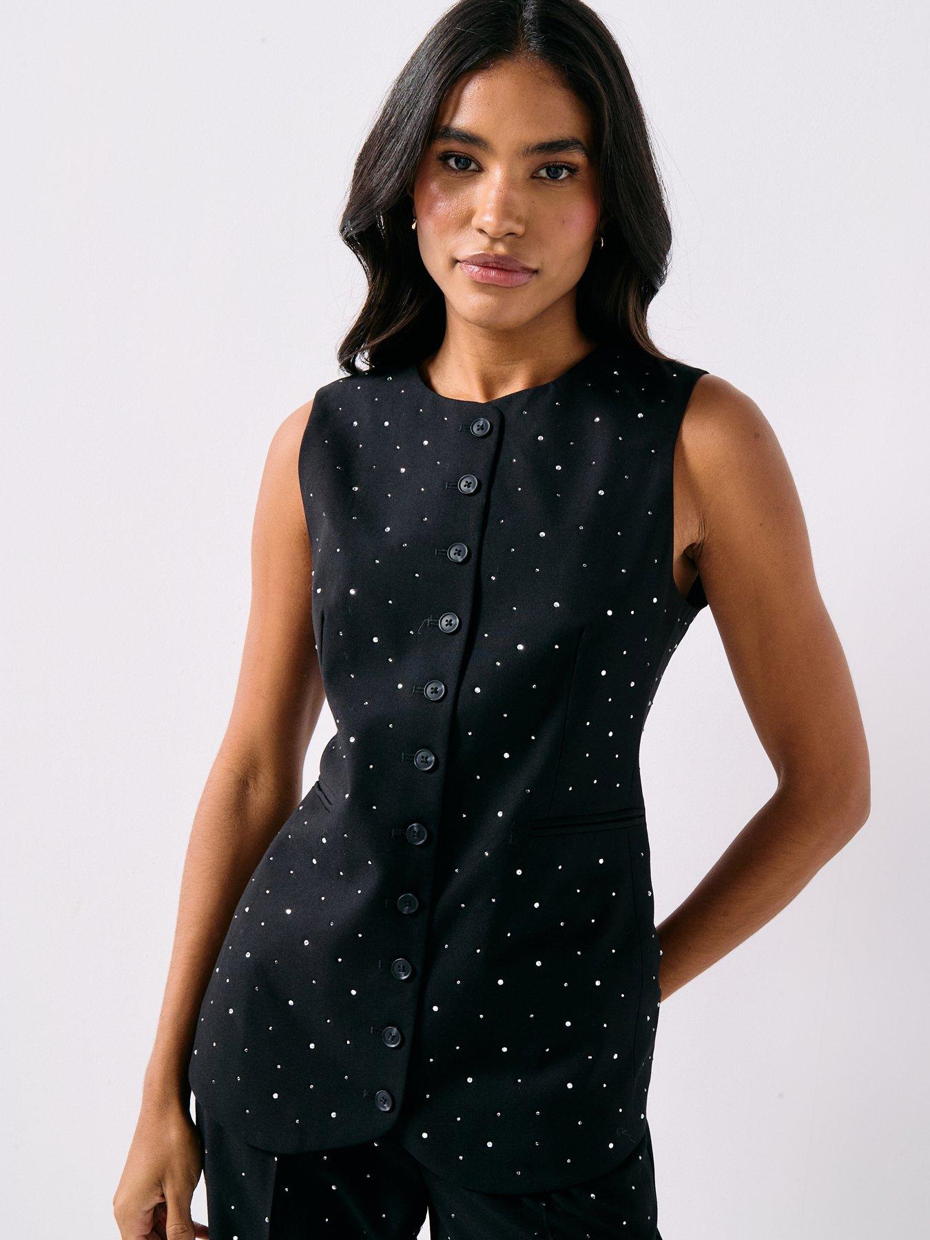  image of pieces-michelle-rhinestone-waistcoat-black