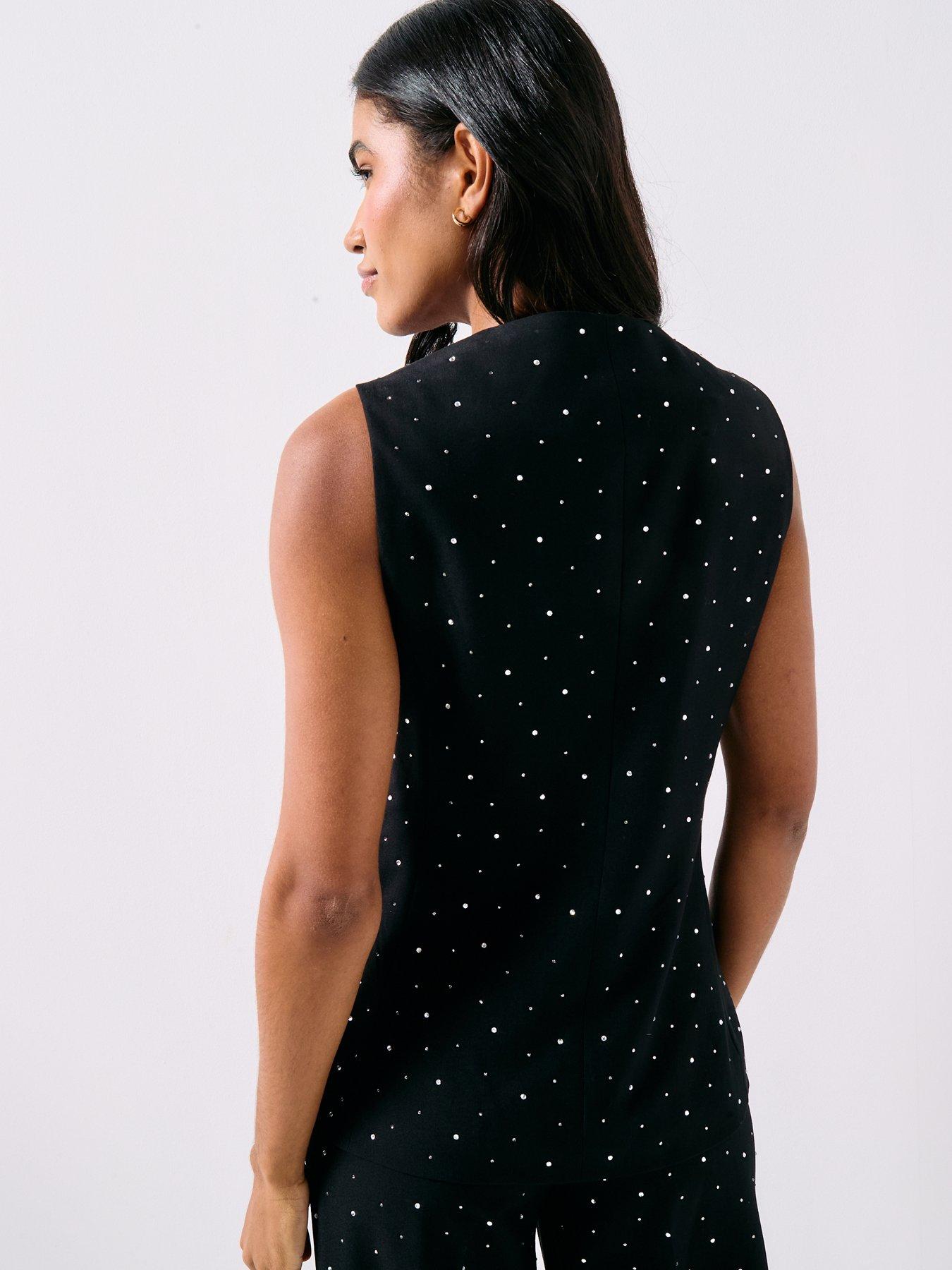  image of pieces-michelle-rhinestone-waistcoat-black