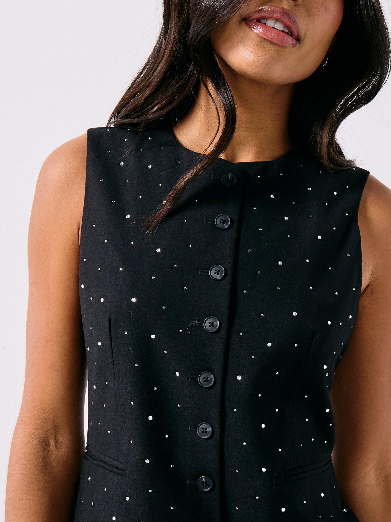  image of pieces-michelle-rhinestone-waistcoat-black