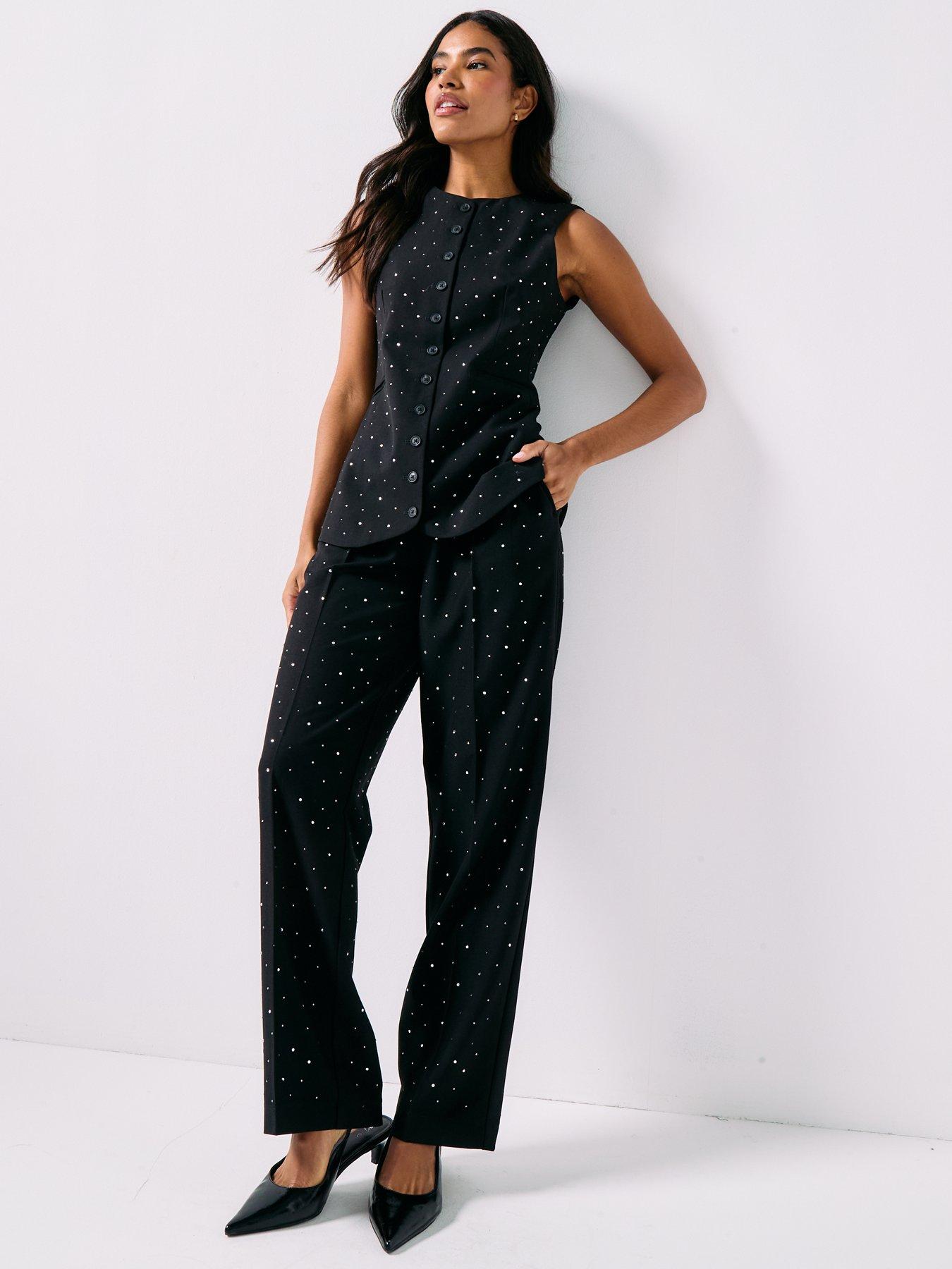  image of pieces-michelle-rhinestone-waistcoat-black