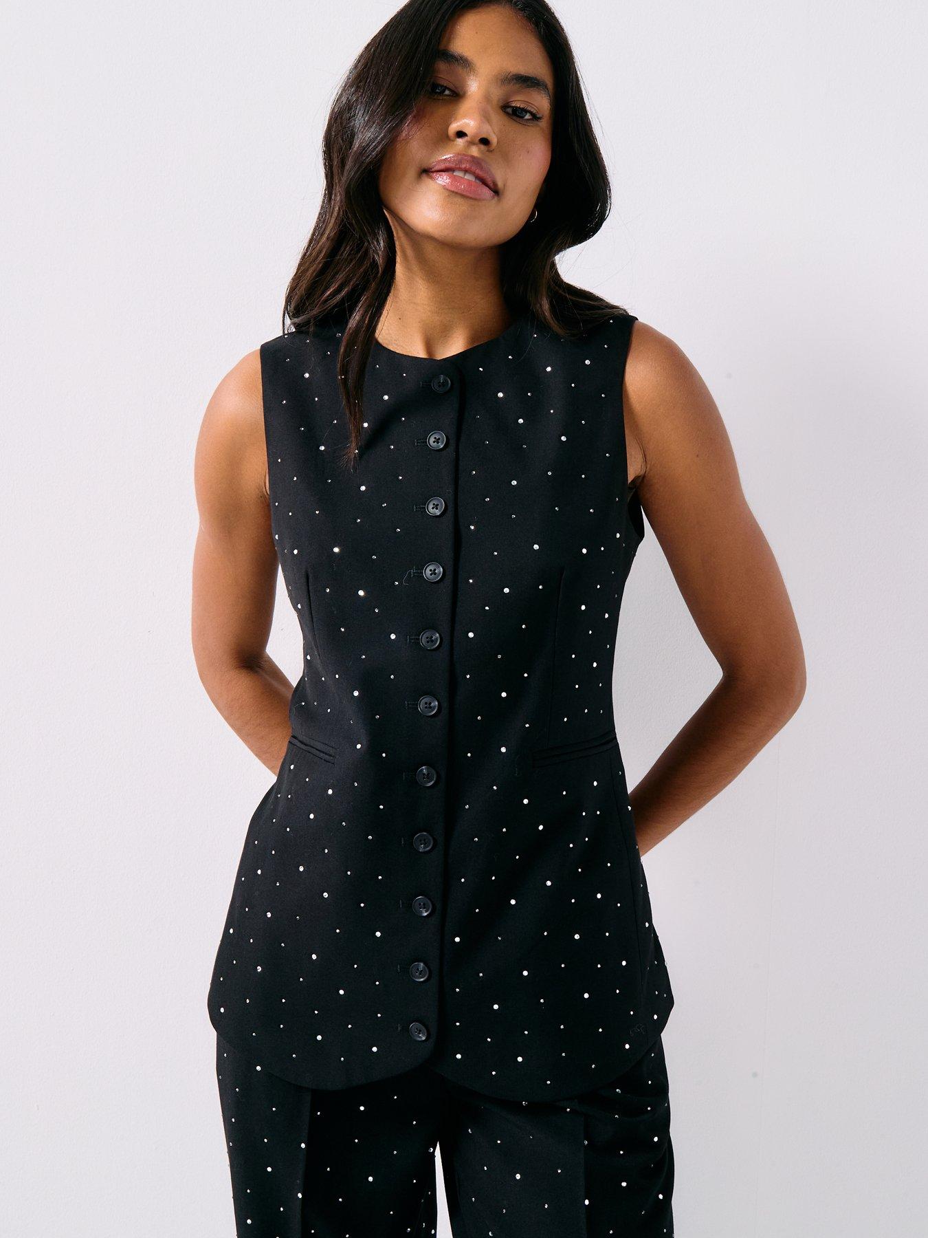  image of pieces-michelle-rhinestone-waistcoat-black