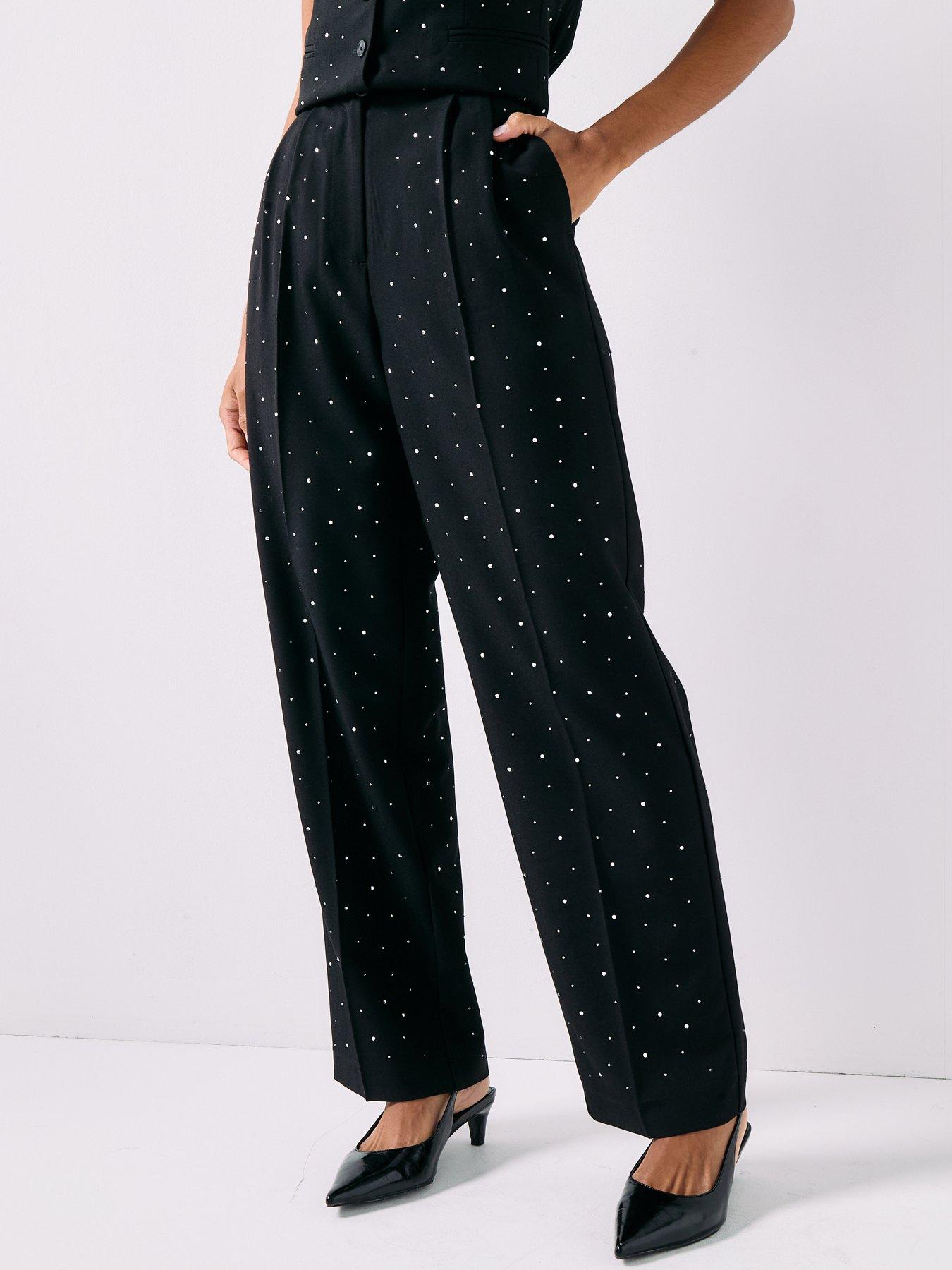 PIECES Michelle Rhinestone High Waist Pant - Black