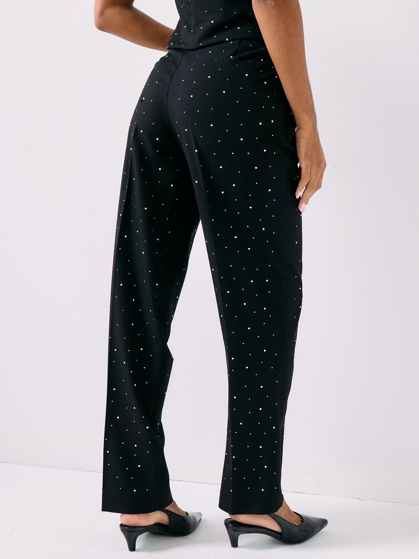 stillFront image of pieces-michelle-rhinestone-high-waist-pant-black