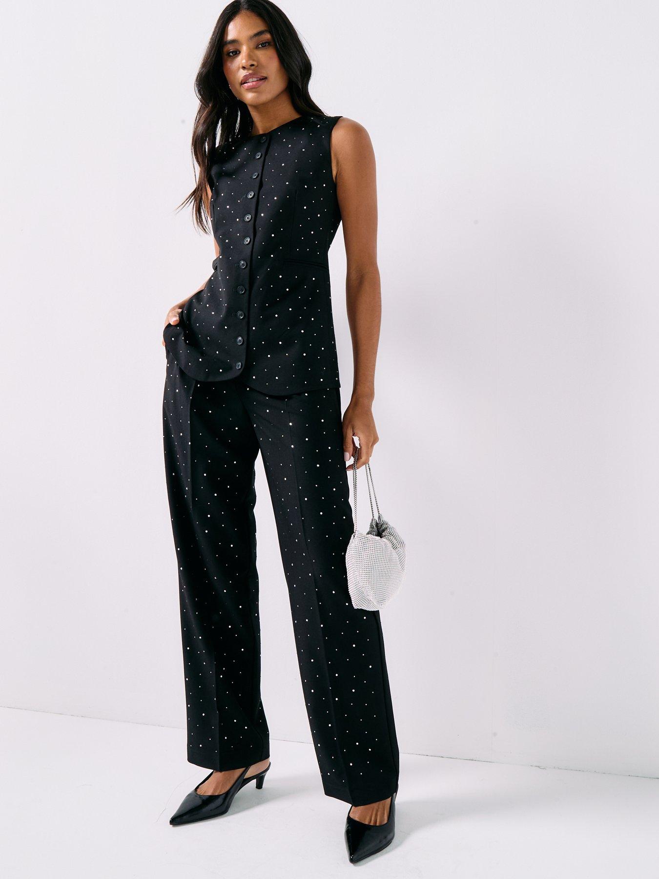  image of pieces-michelle-rhinestone-high-waist-pant-black