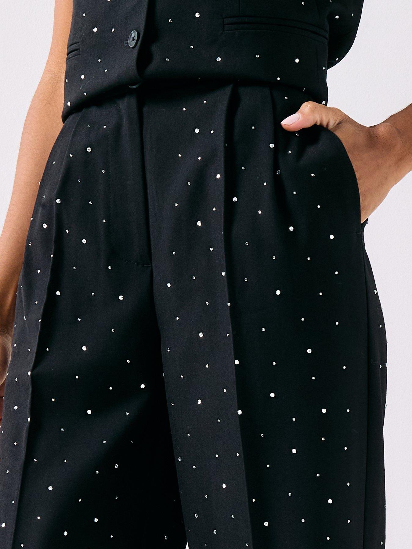  image of pieces-michelle-rhinestone-high-waist-pant-black