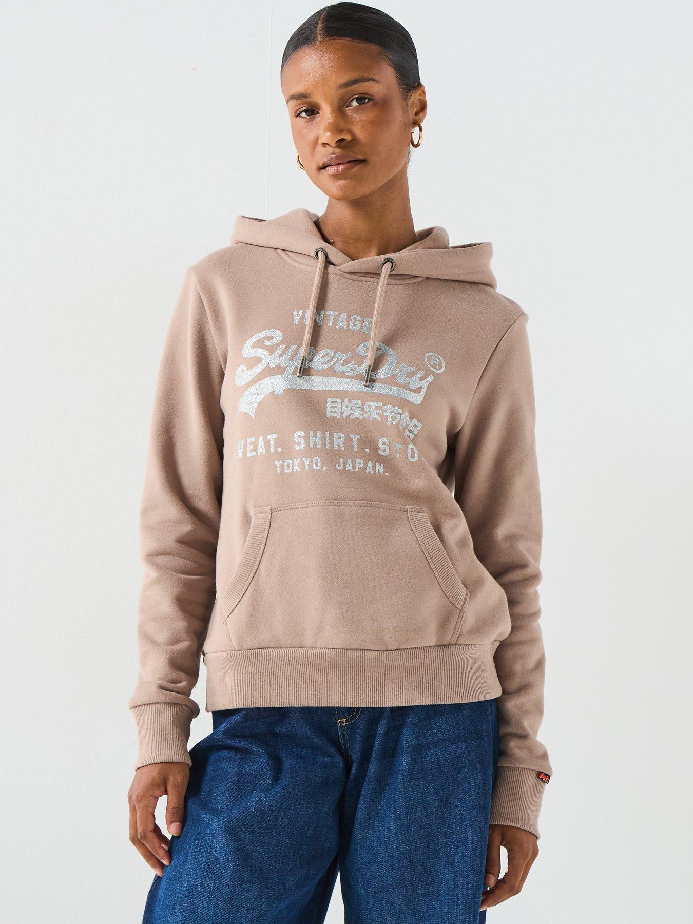  image of superdry-embellished-relaxed-hoodie-brown