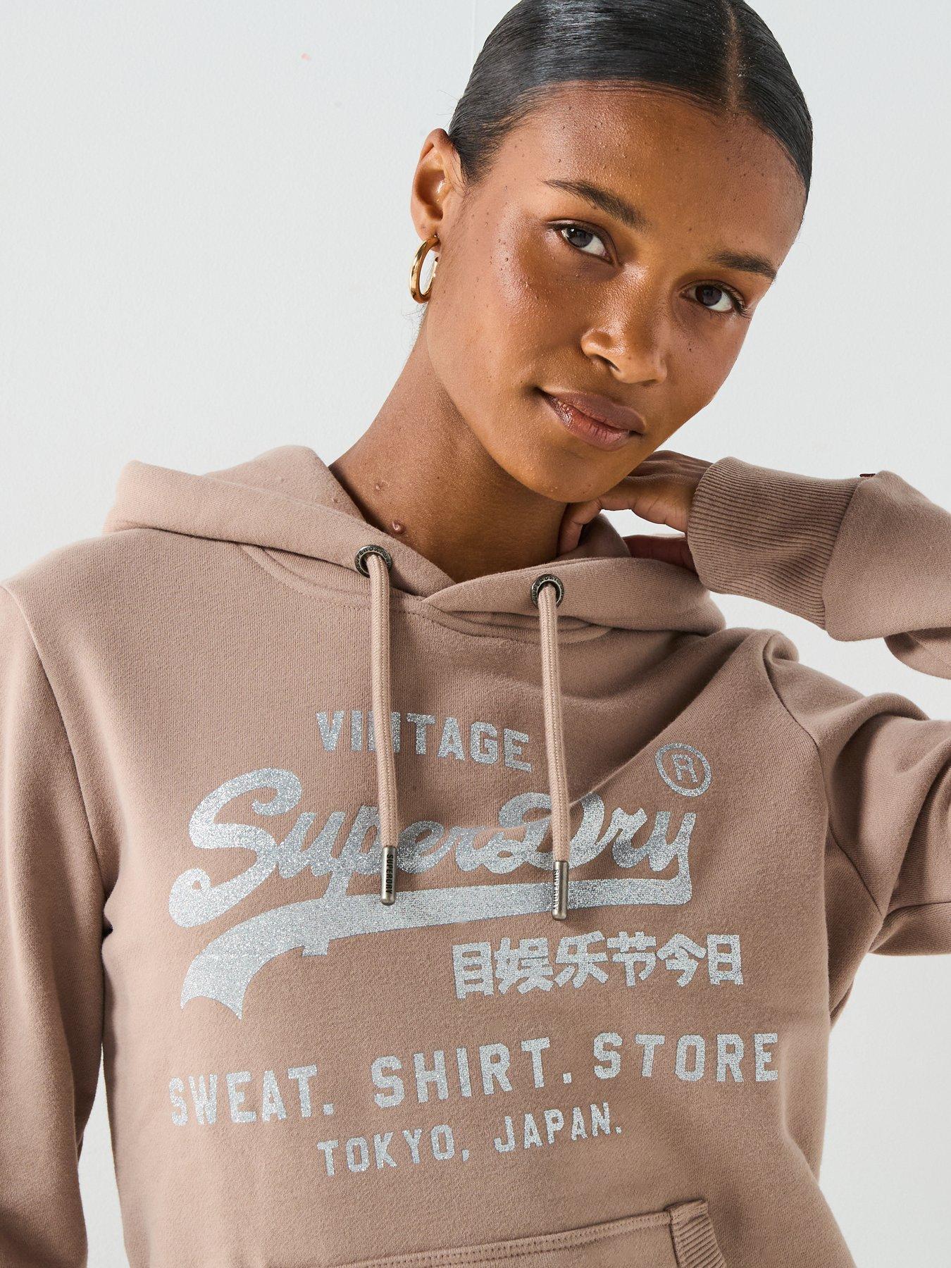  image of superdry-embellished-relaxed-hoodie-brown