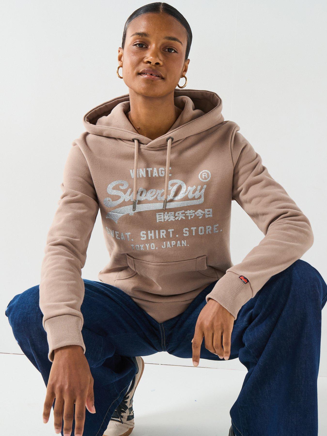  image of superdry-embellished-relaxed-hoodie-brown