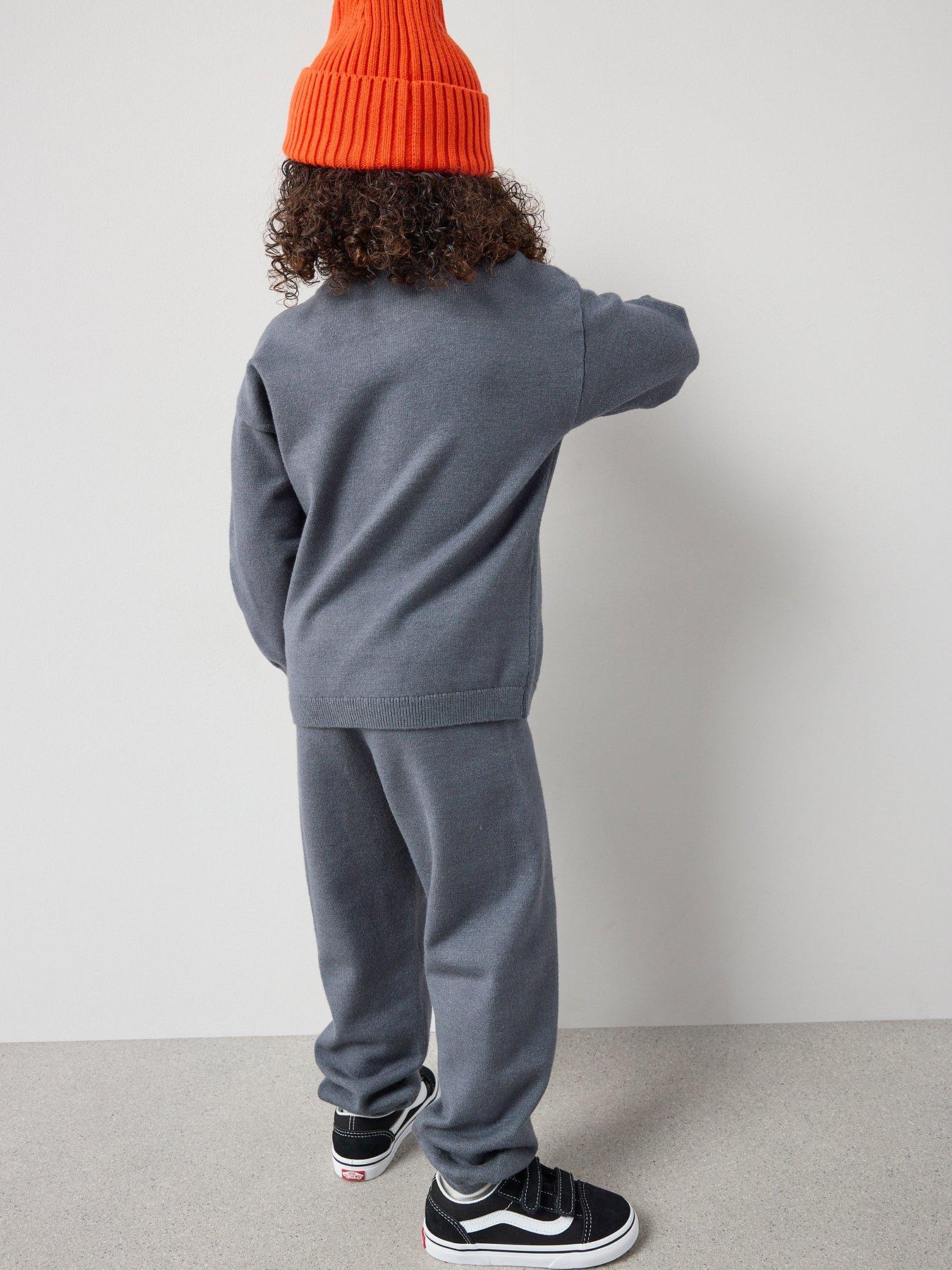 stillFront image of the-very-collection-boys-knitted-jumper-and-joggers-outfit-set-blue