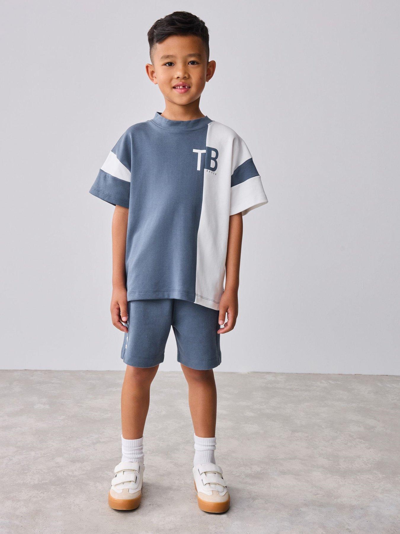 undefined Boys Colourblock Top And Shorts Set - Blue