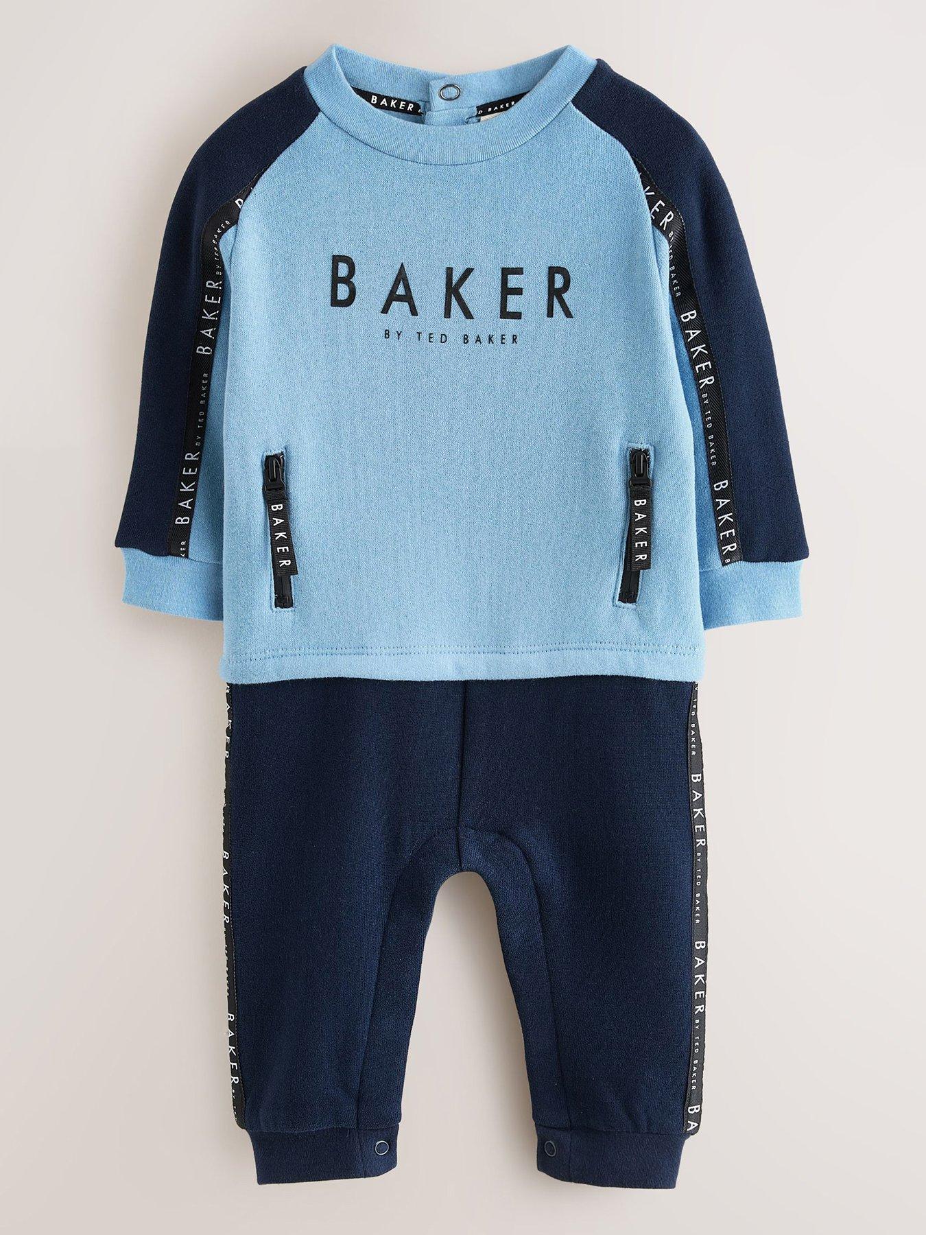 Image 1 of 5 of Ted Baker Baby Boys Panel Mock Rompersuit - Blue