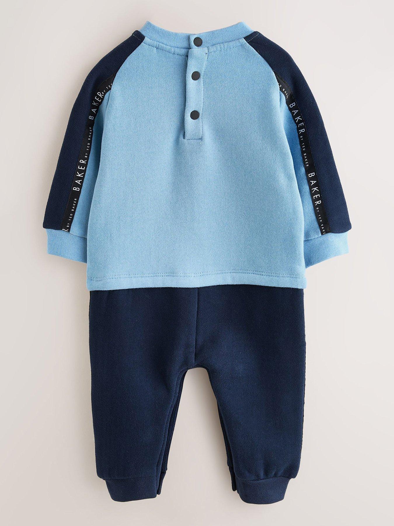 Image 2 of 5 of Ted Baker Baby Boys Panel Mock Rompersuit - Blue