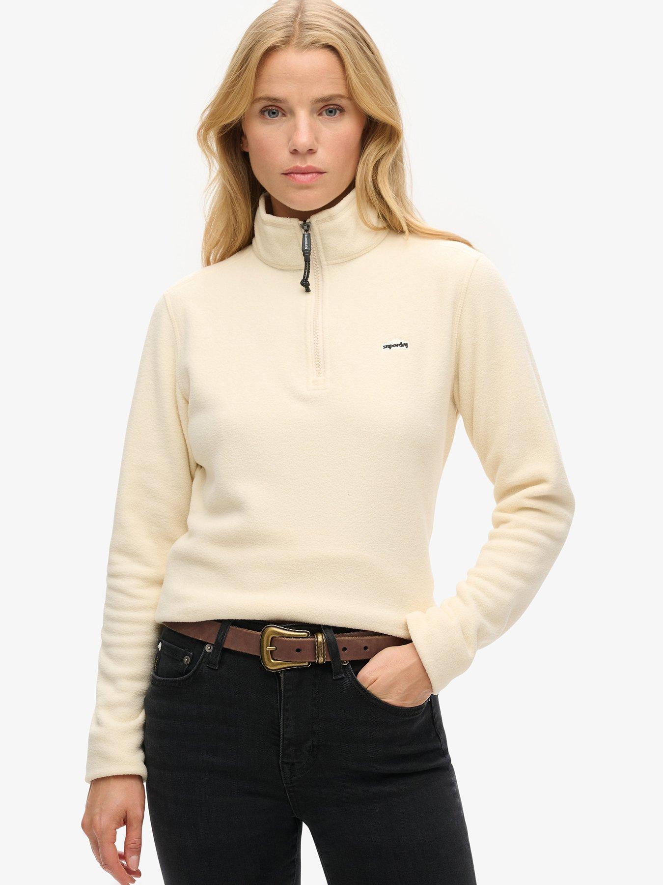 Image 1 of 5 of Superdry Polar Fleece Half Zip Sweatshirt - Beige