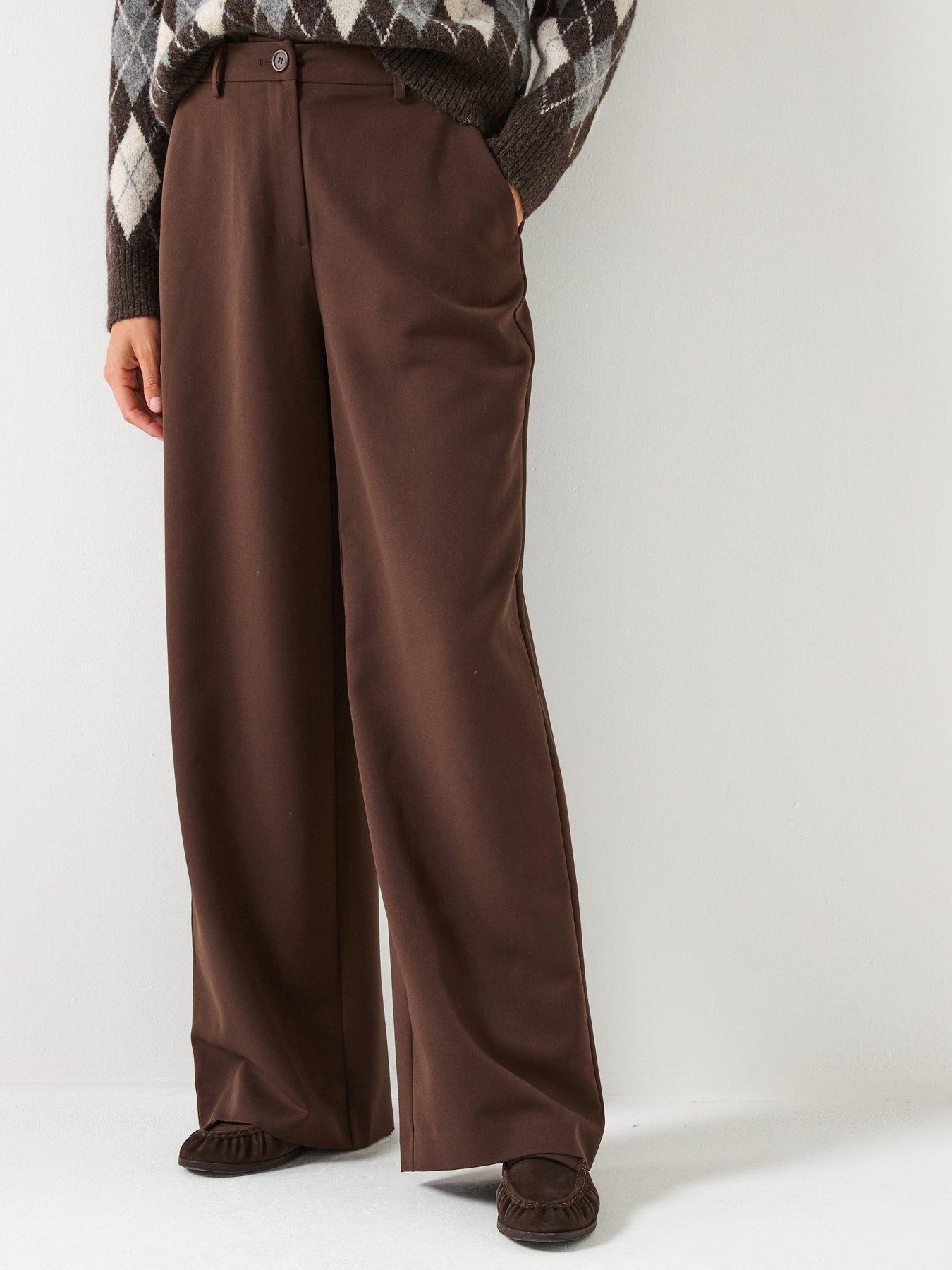 PIECES Wide Leg Trousers - Brown