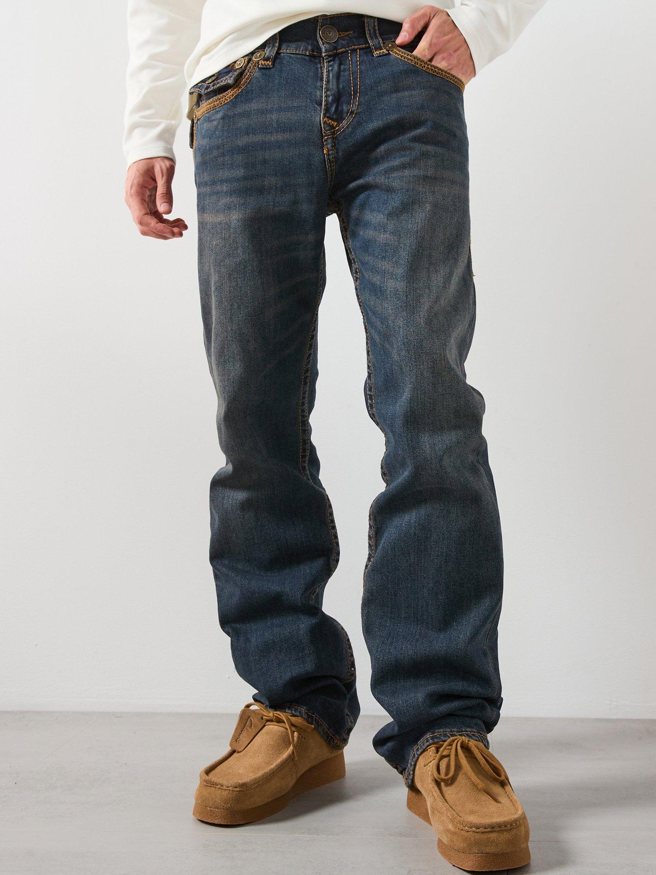 TRUE RELIGION Ricky Flatlock Relaxed Straight Fit Jeans - Dark Blue