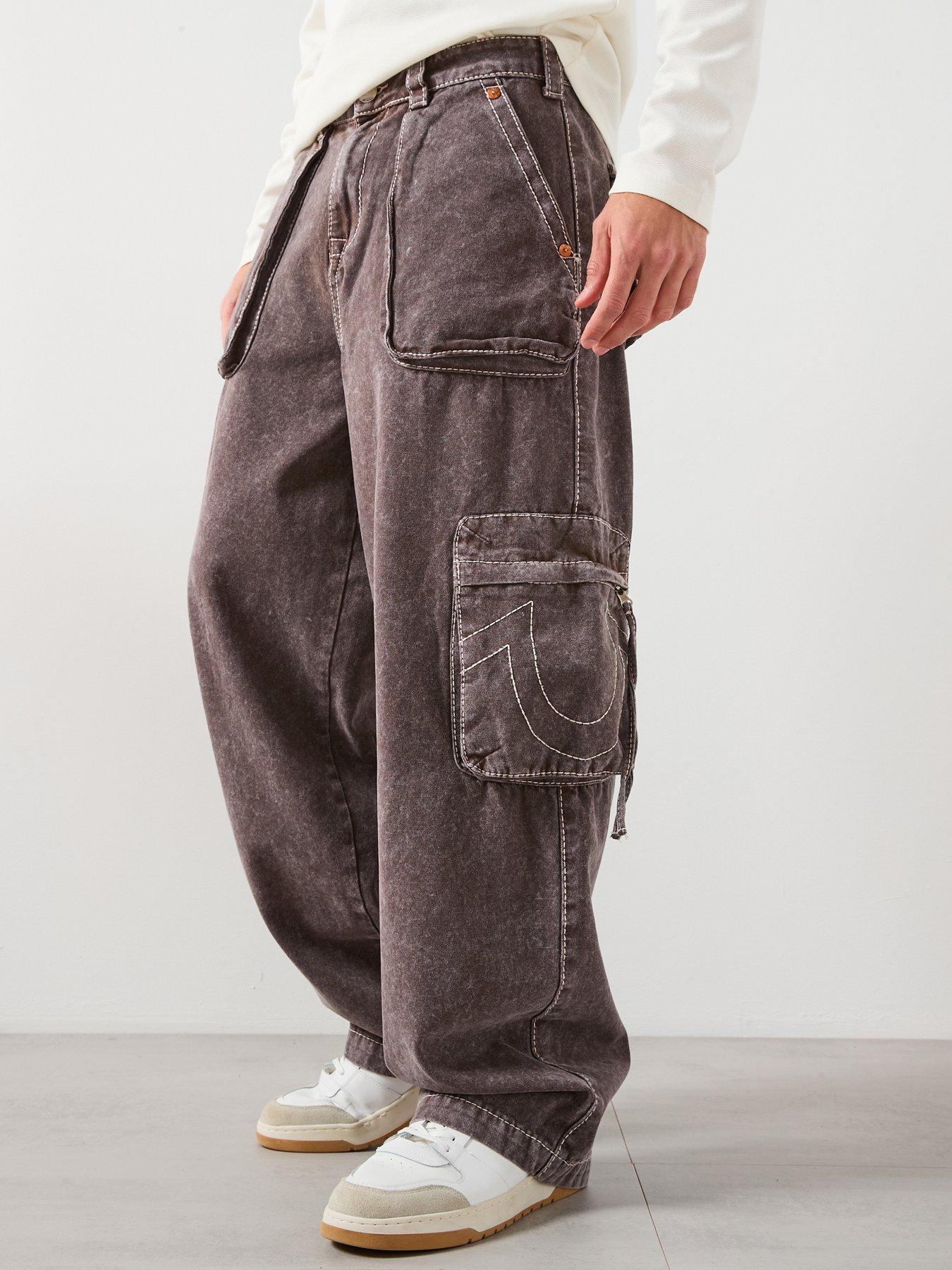 TRUE RELIGION Baggy Stitch Detail Cargo Trousers - Brown